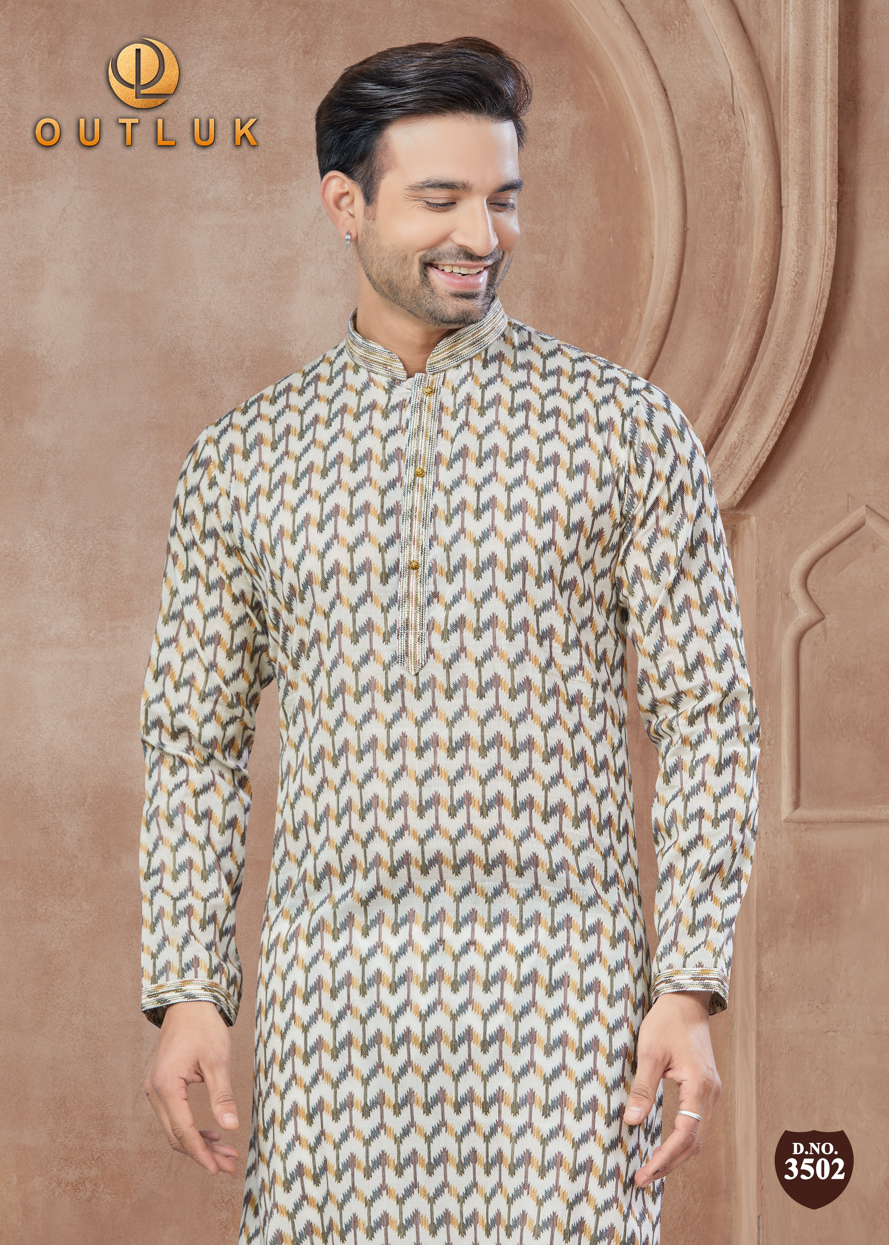 Cream Cotton Mens Kurta Pajama 3502