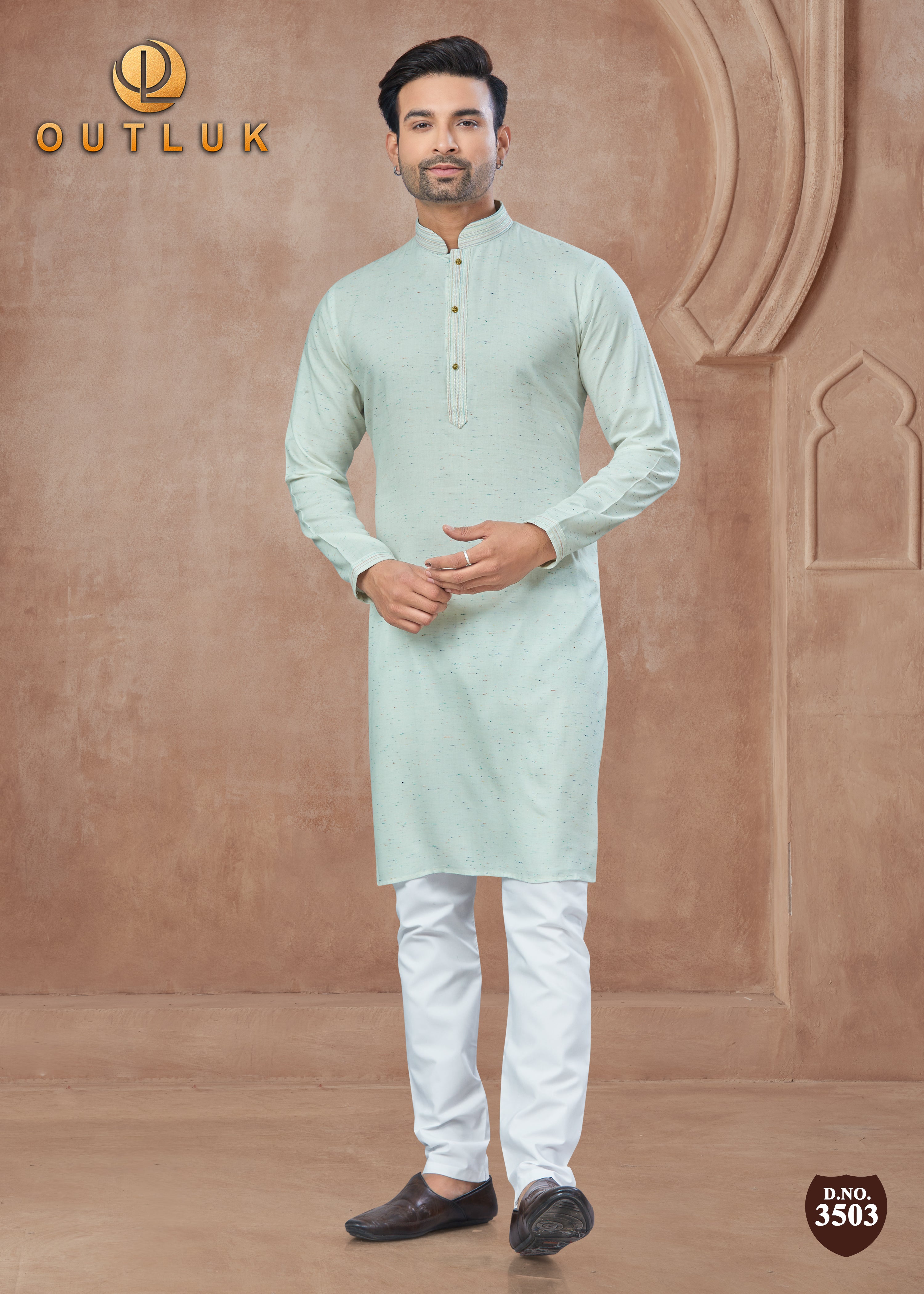 Light Green Cotton Mens Kurta Pajama 3503