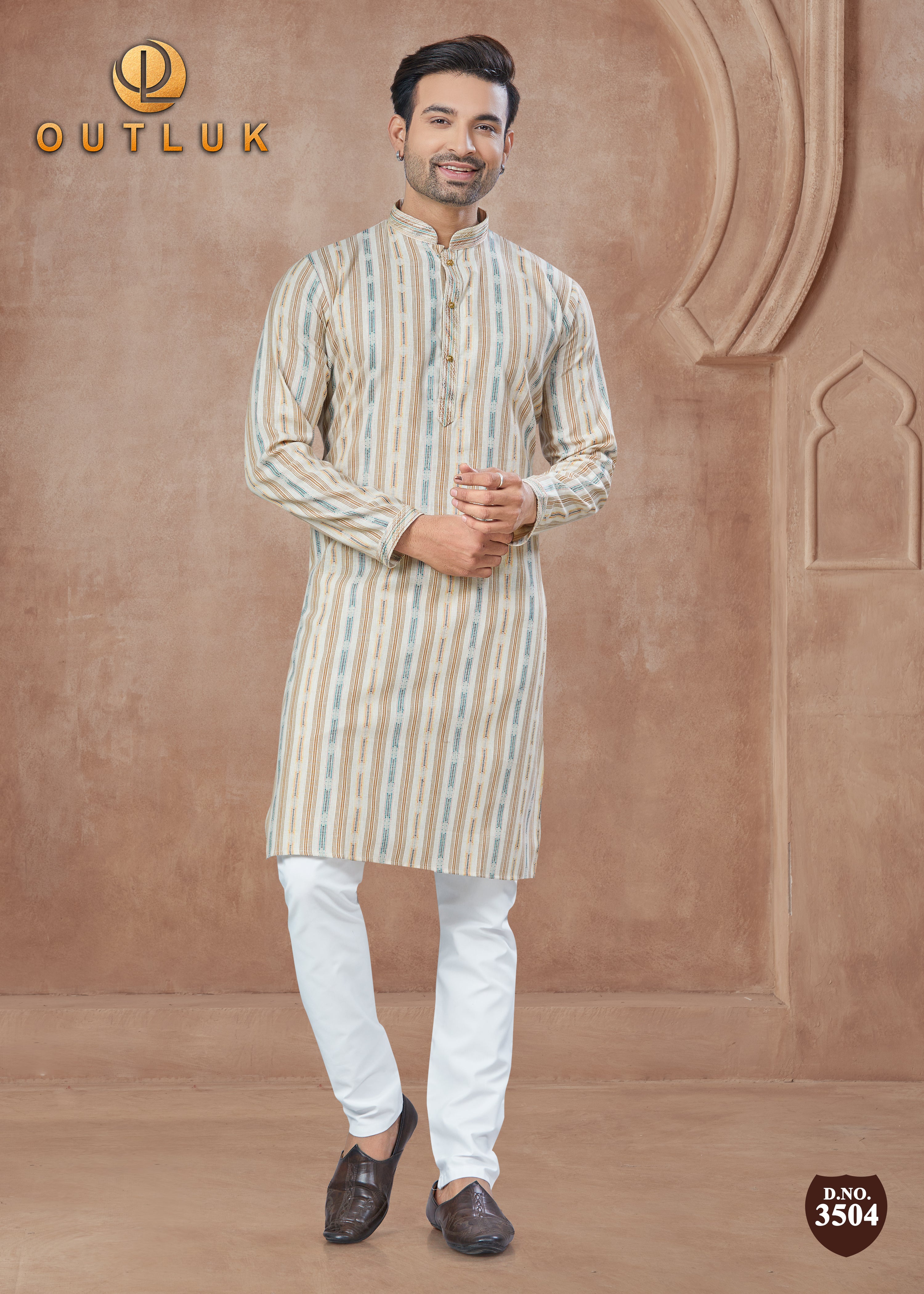 Cream Cotton Mens Kurta Pajama 3504