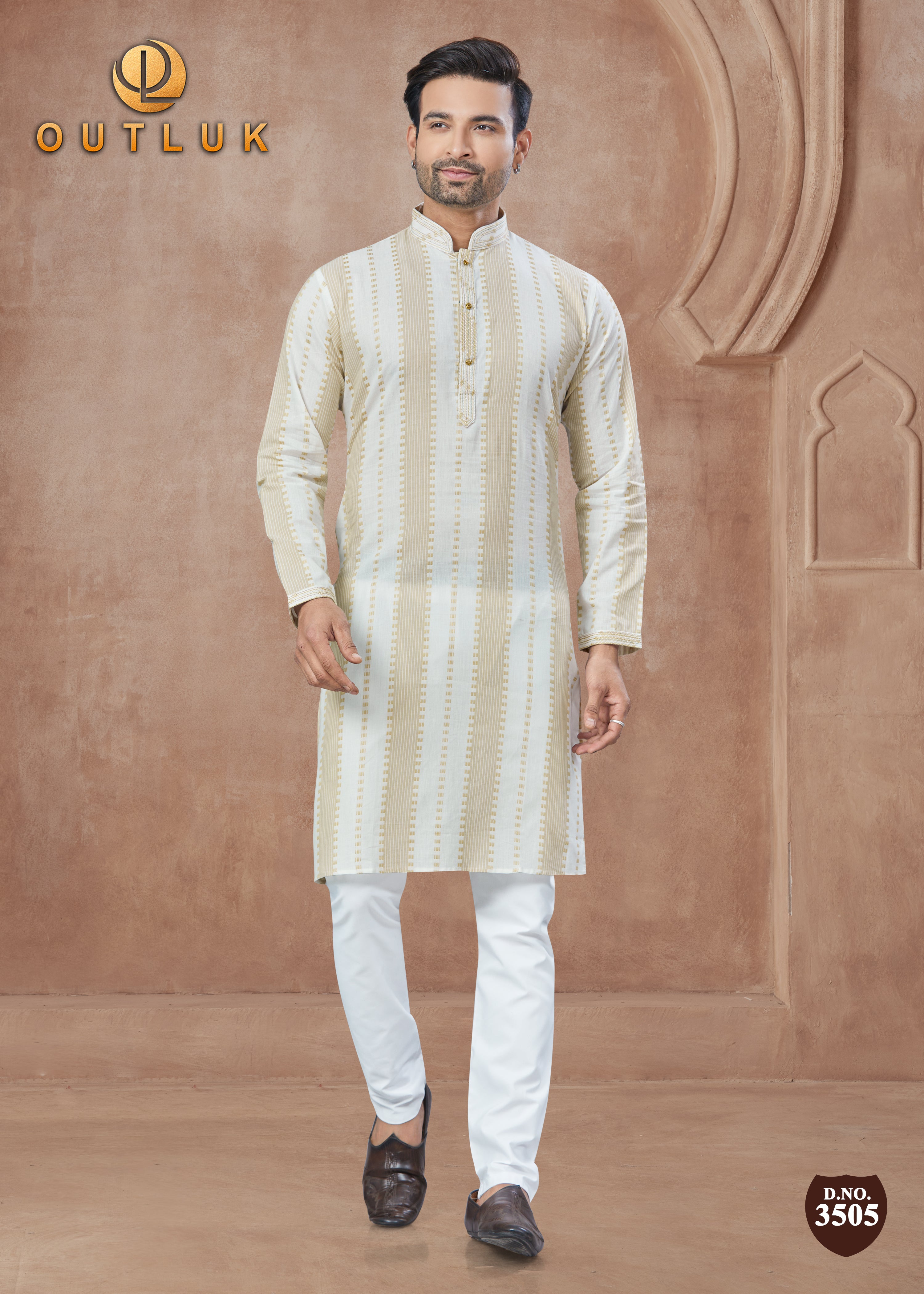 Cream Cotton Mens Kurta Pajama 3505