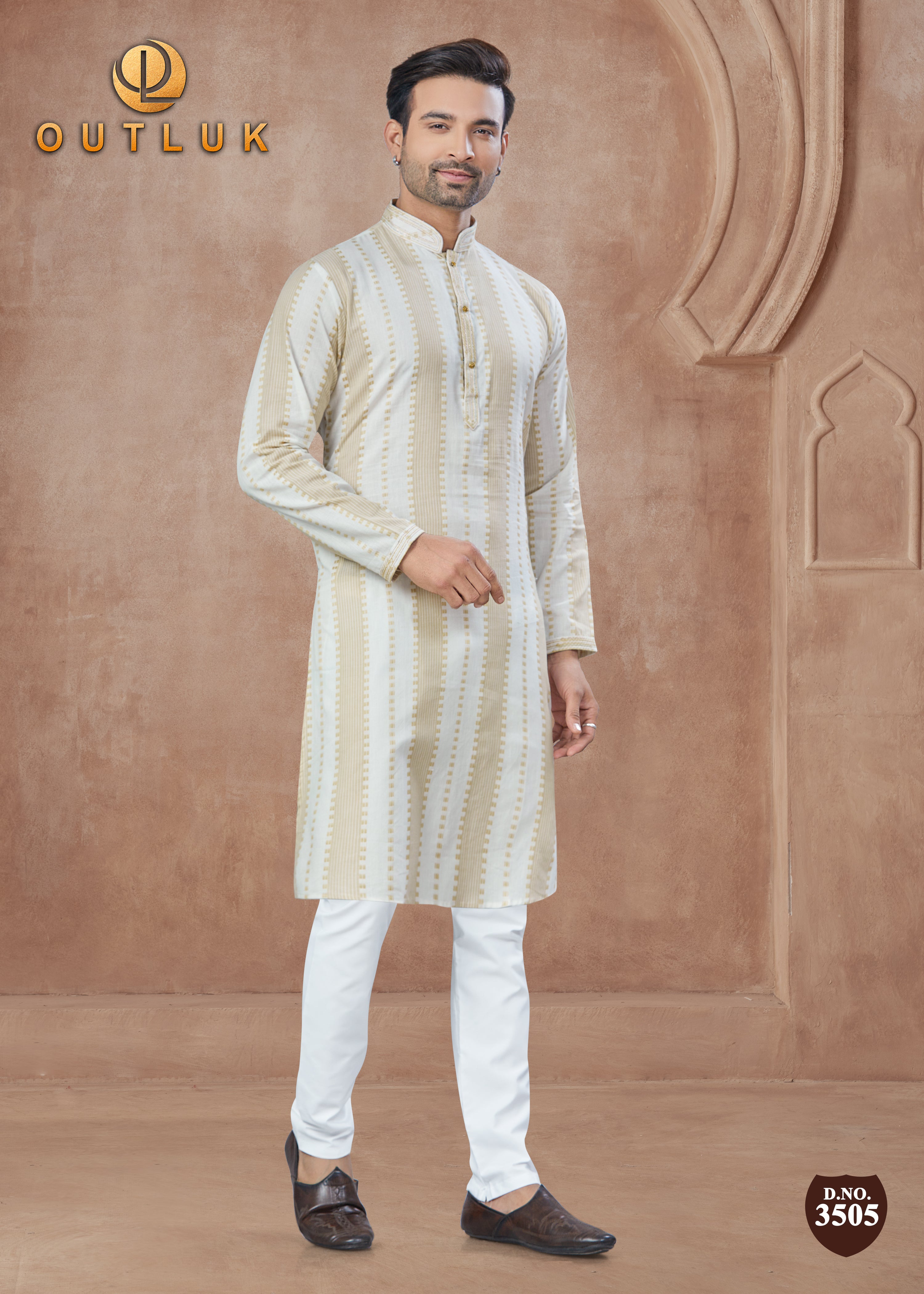 Cream Cotton Mens Kurta Pajama 3505