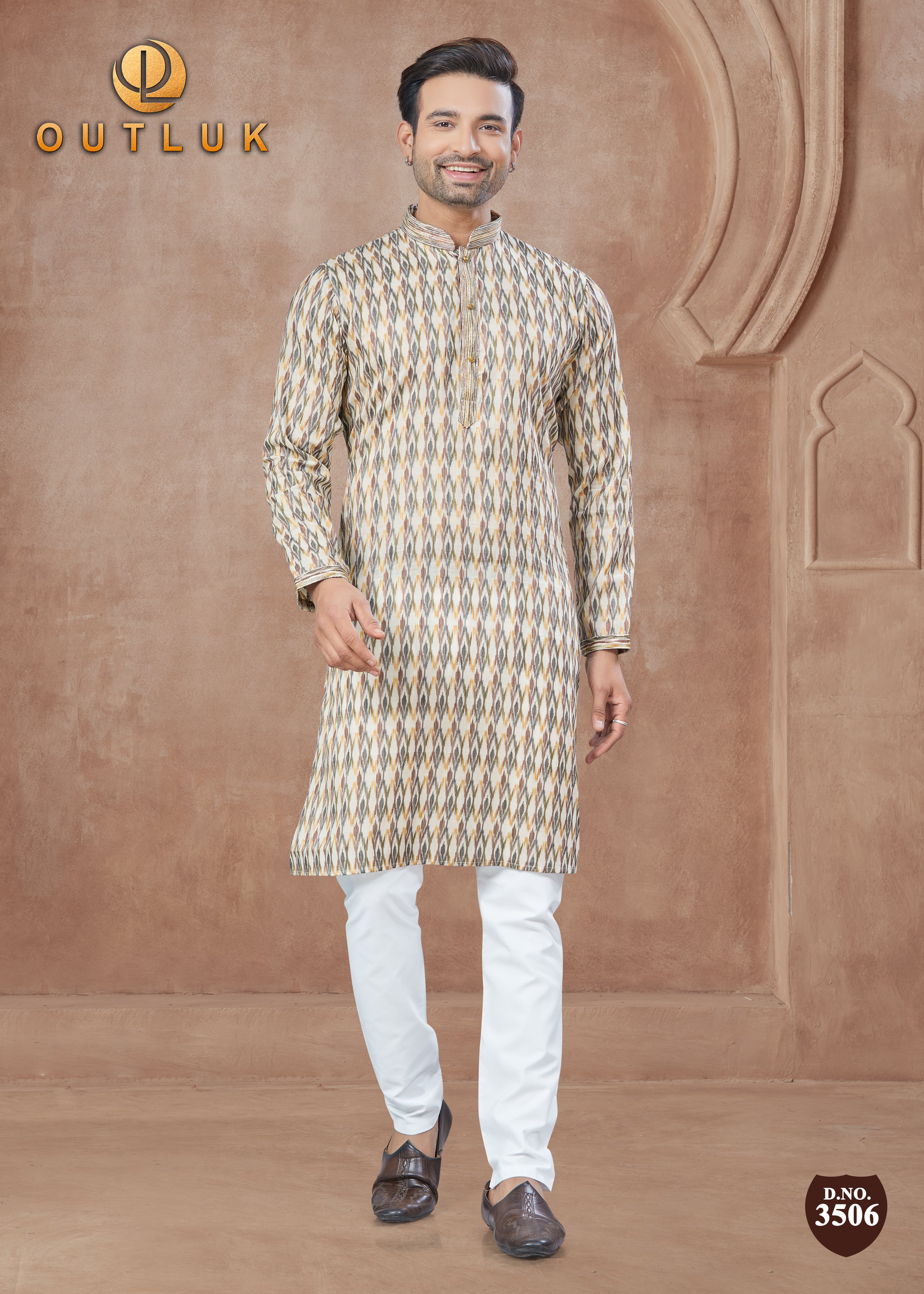 Cream Cotton Mens Kurta Pajama 3506