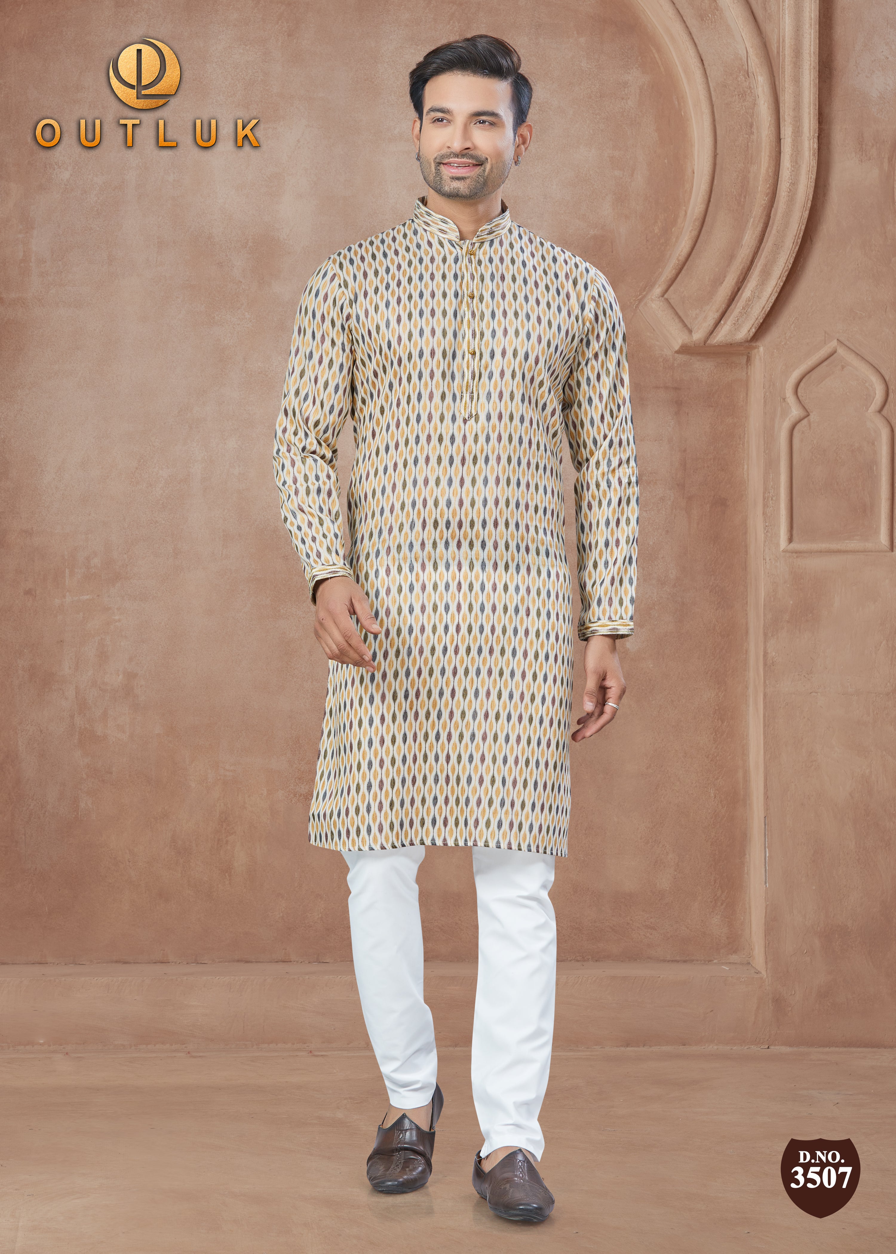 Cream Cotton Mens Kurta Pajama 3507