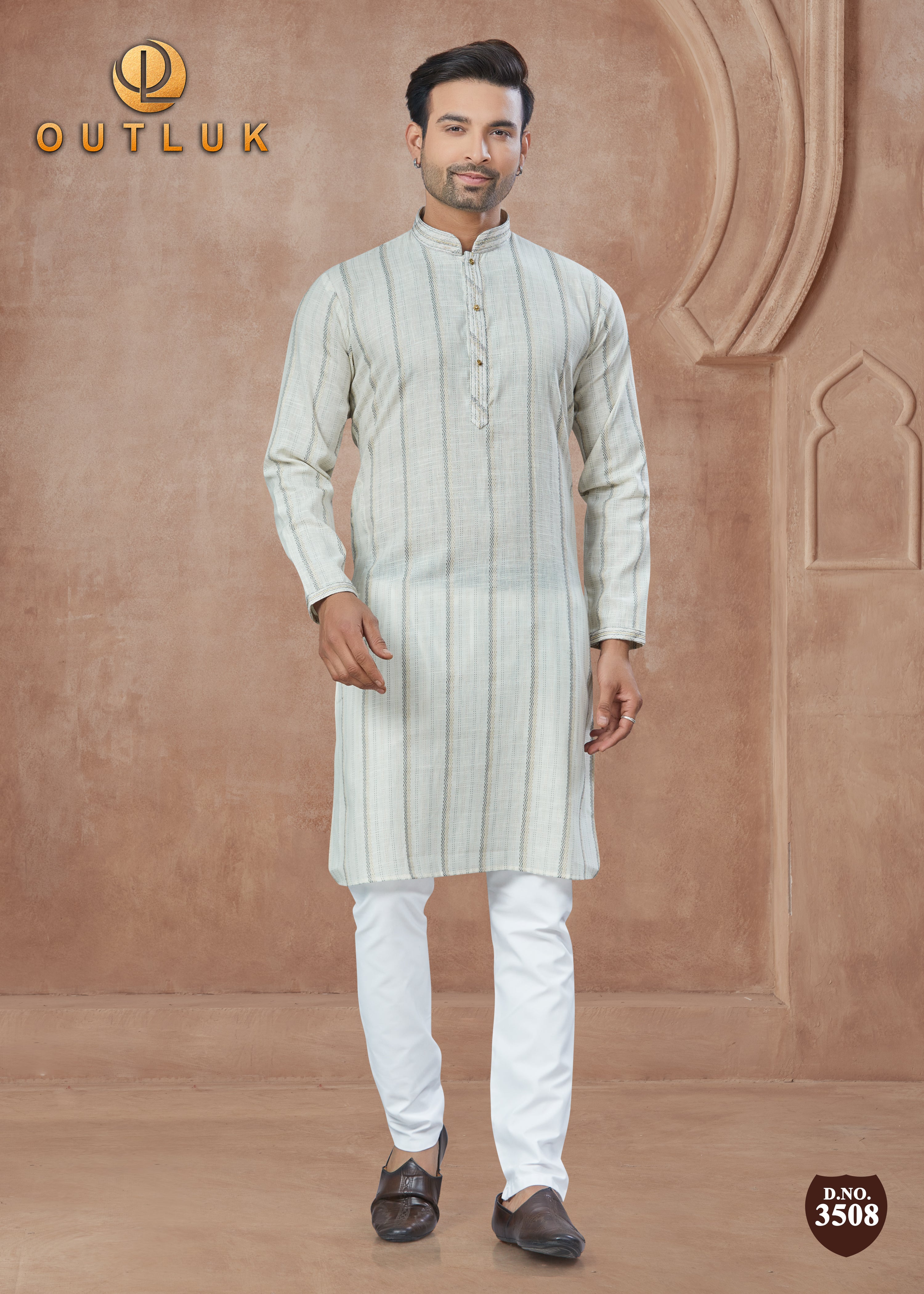 Cream Cotton Mens Kurta Pajama 3508