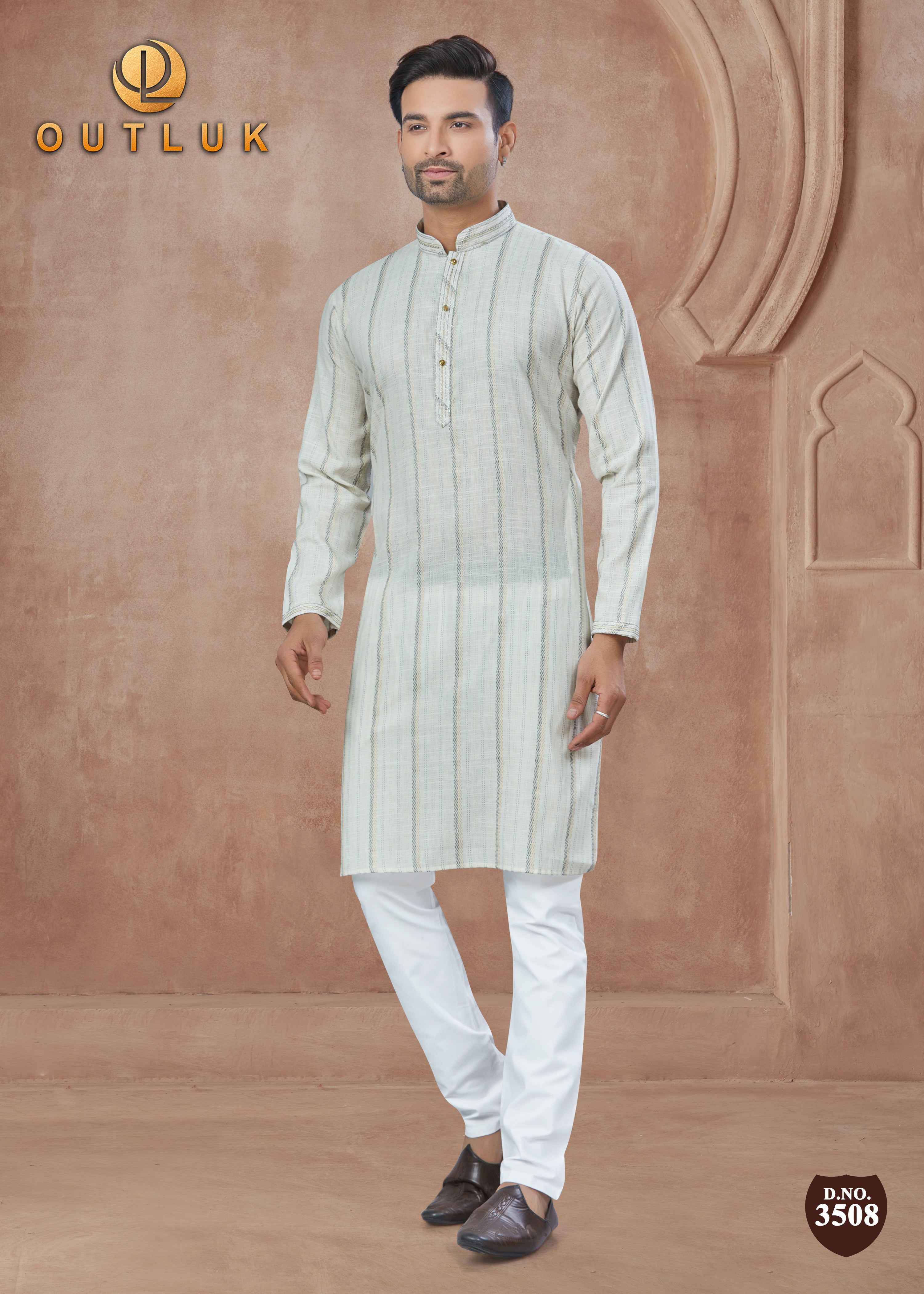 Cream Cotton Mens Kurta Pajama 3508