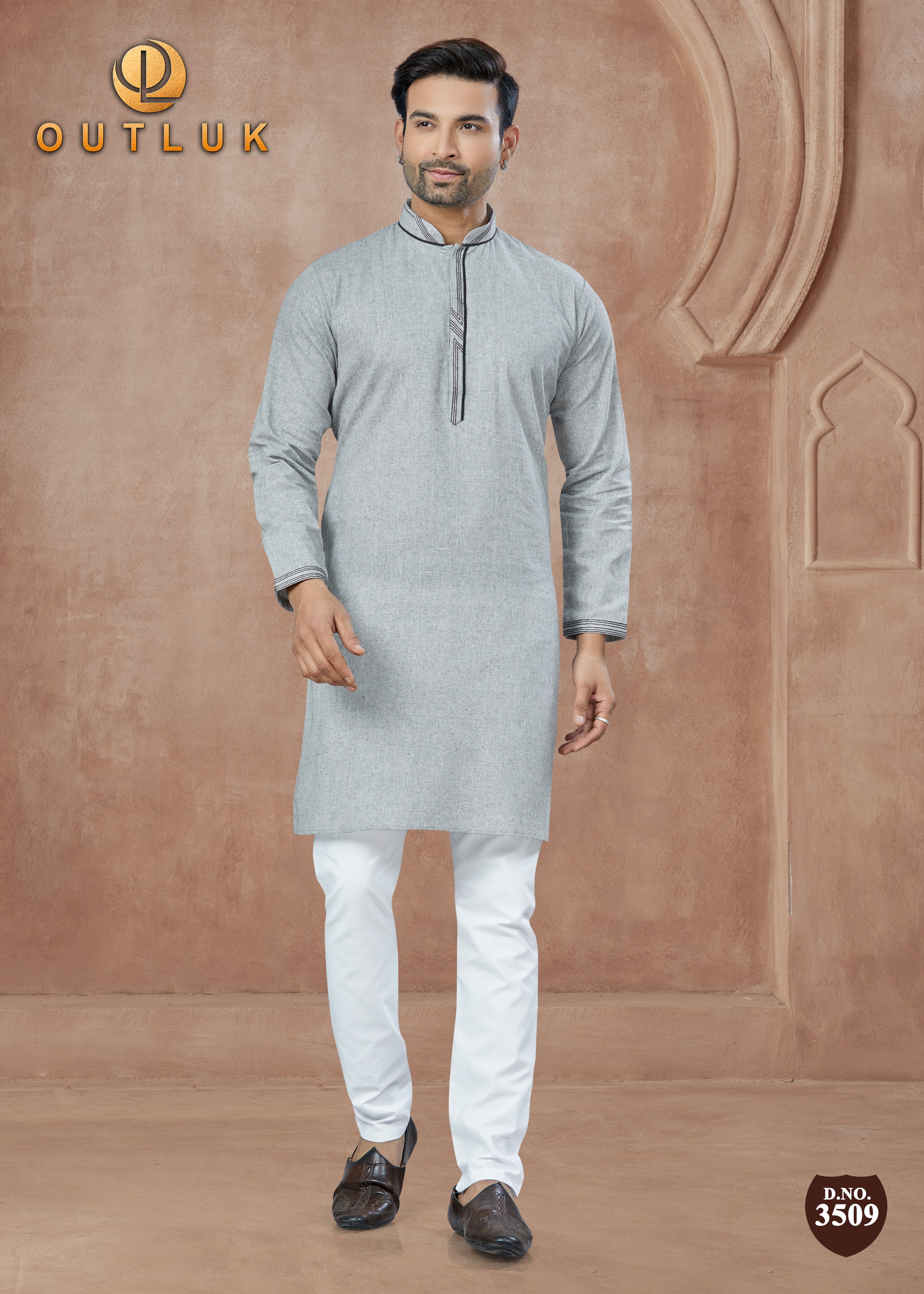 Grey Cotton Mens Kurta Pajama 3509