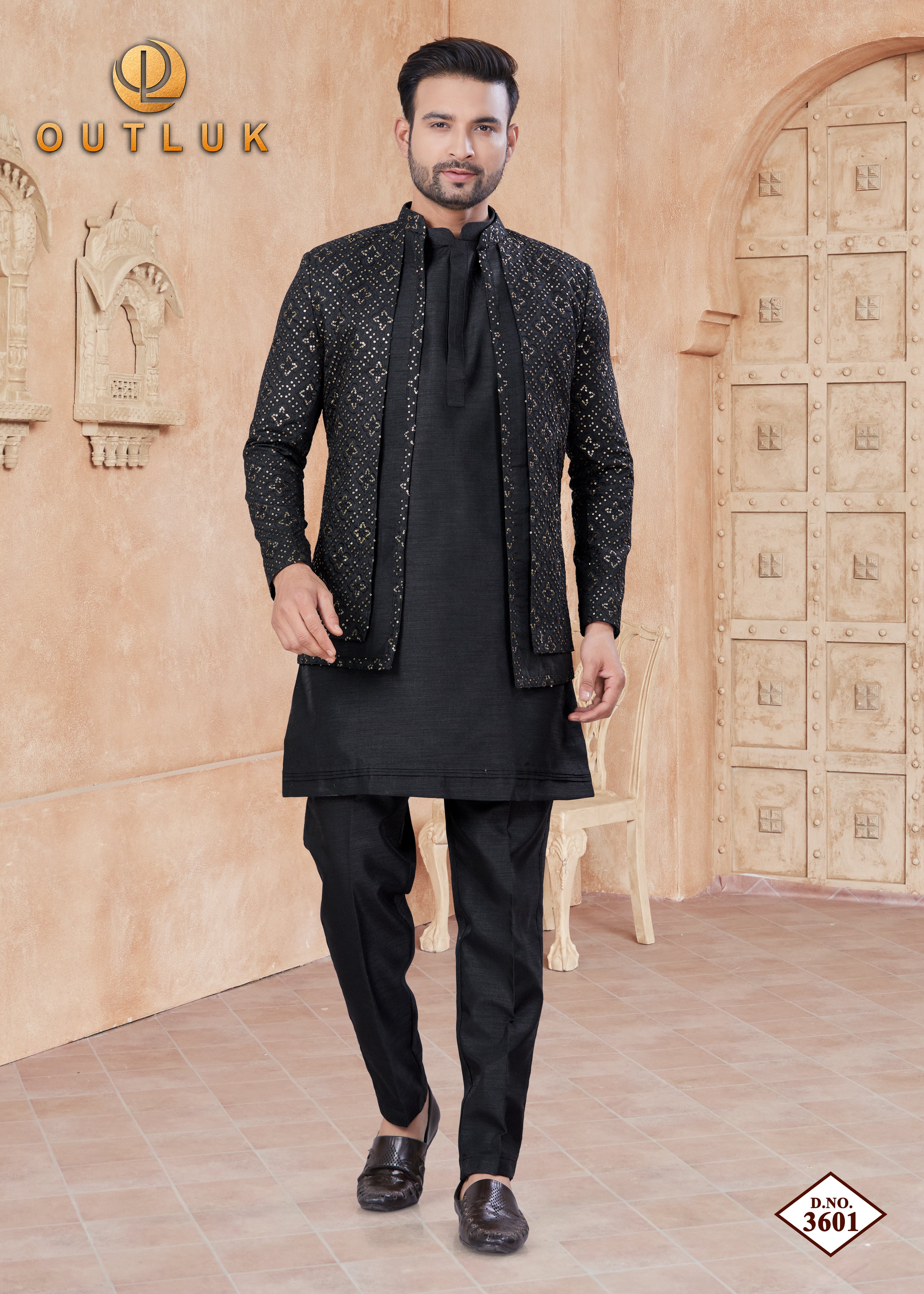 Black Silk Mens Indo Western 3601