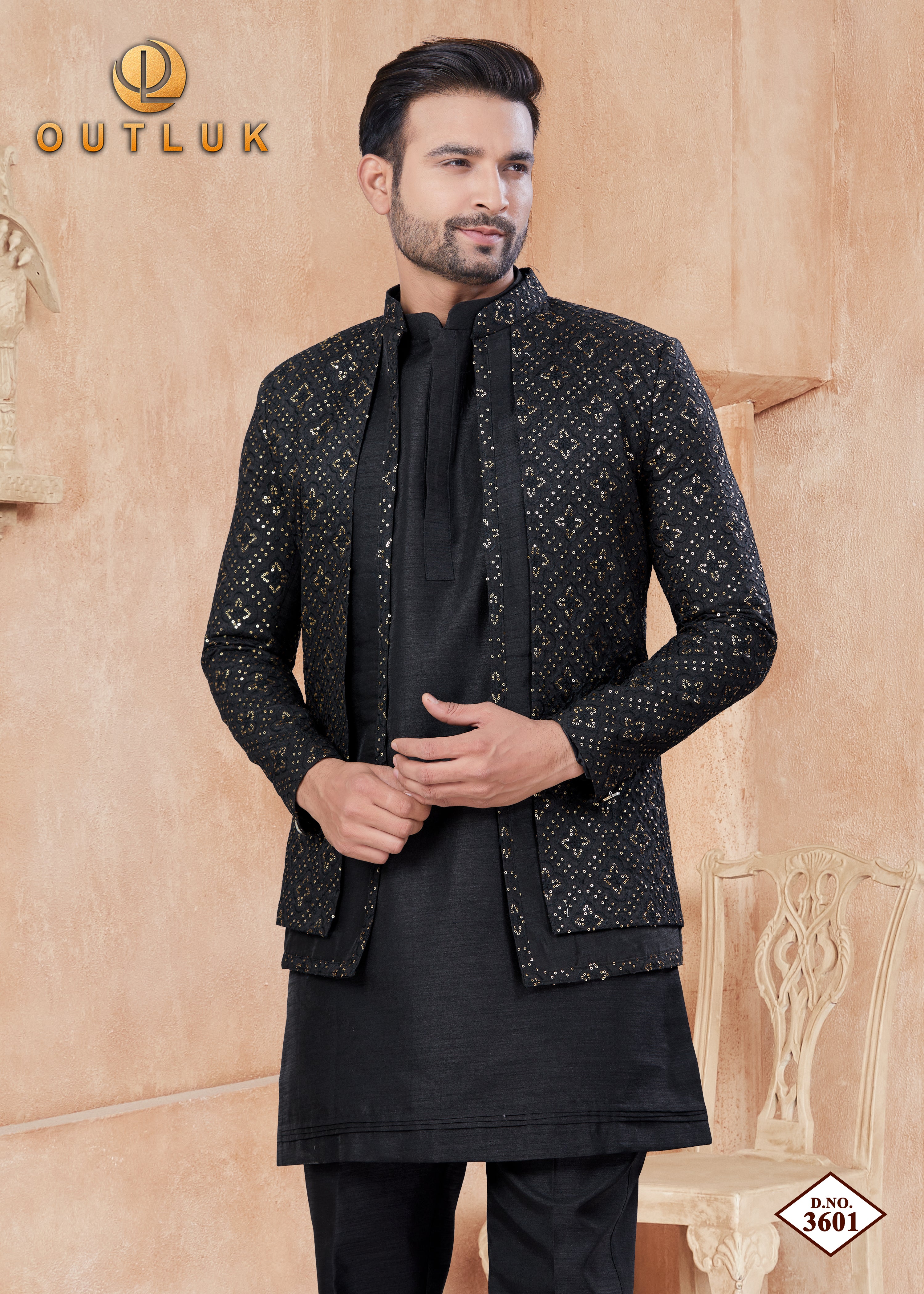Black Silk Mens Indo Western 3601