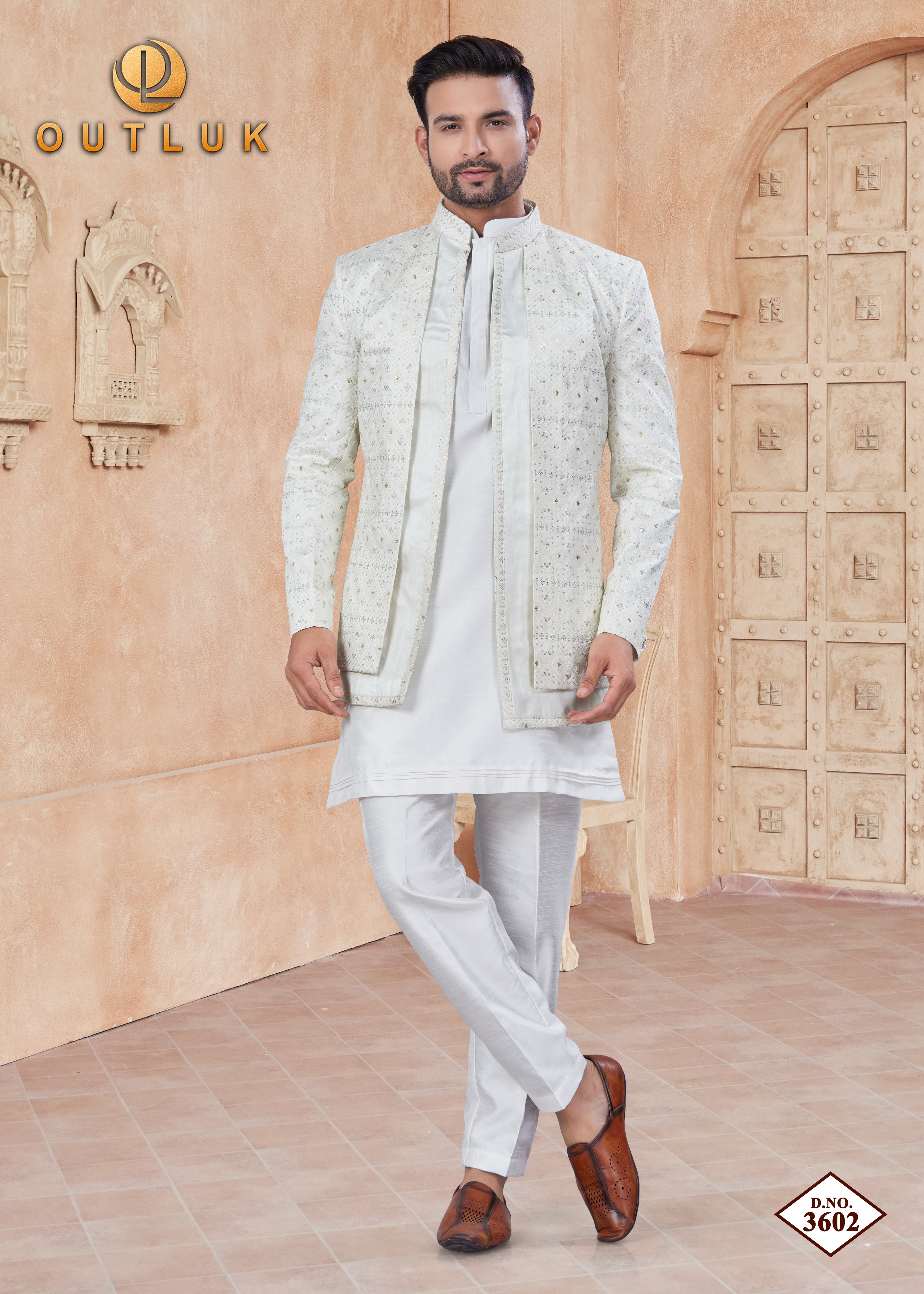 Off White Silk Mens Indo Western 3602