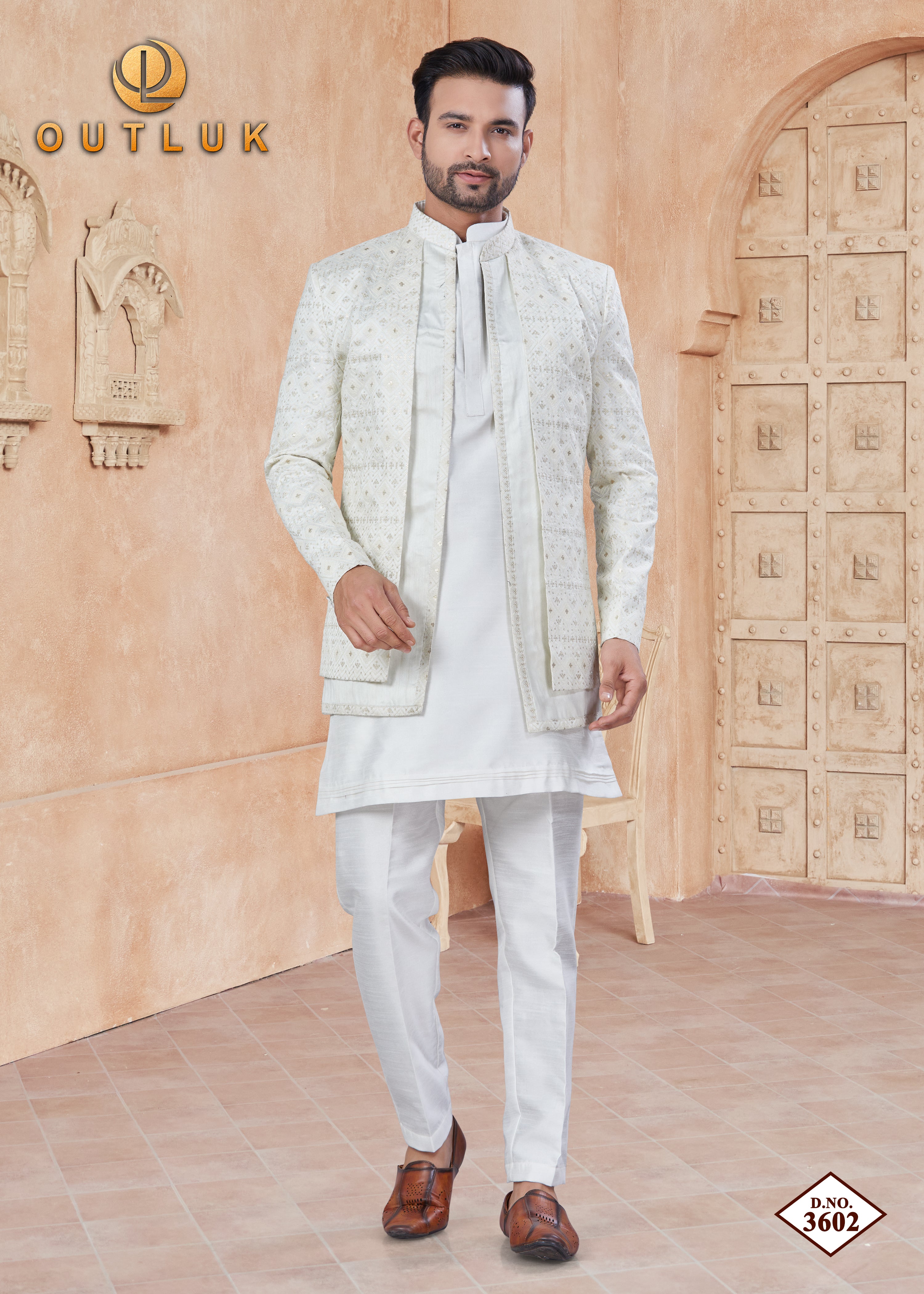 Off White Silk Mens Indo Western 3602