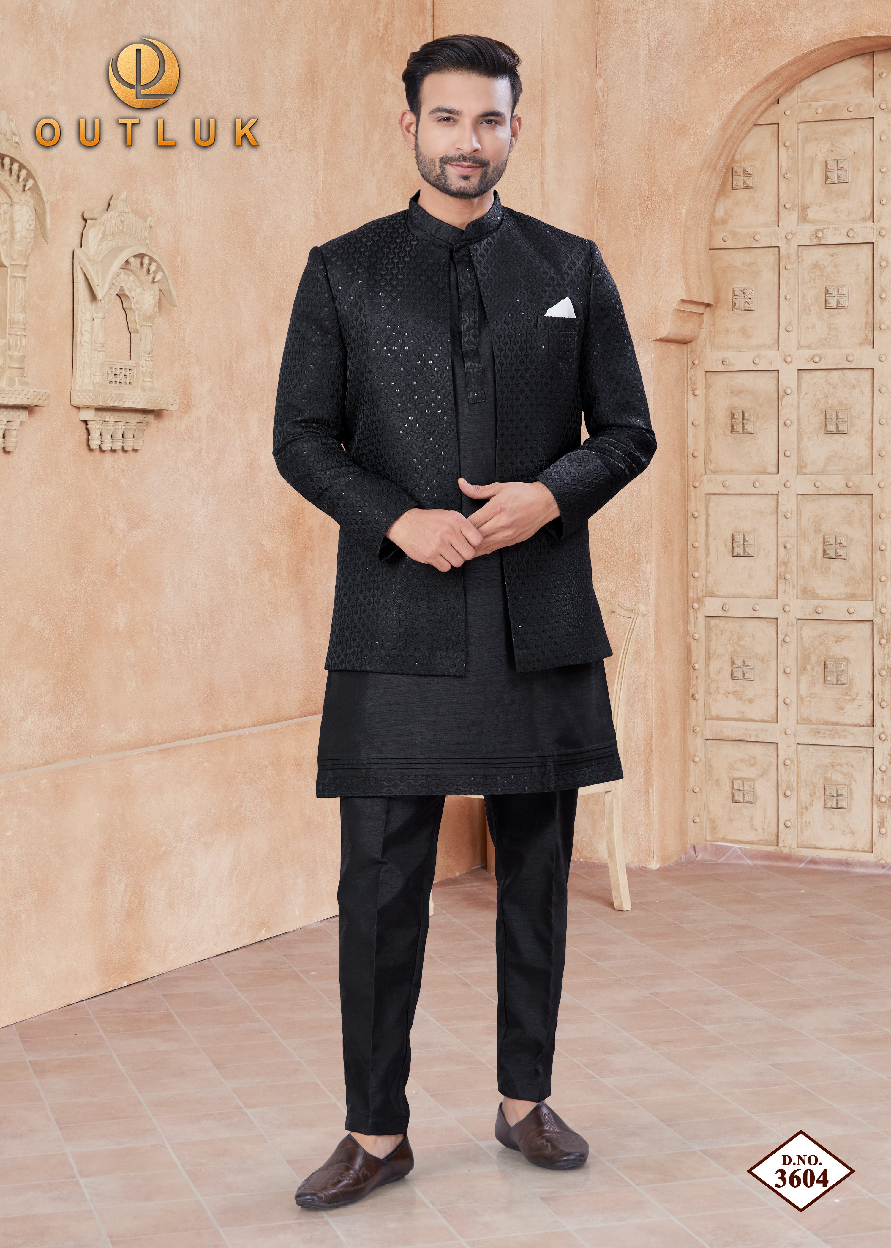 Black Silk Mens Indo Western 3604