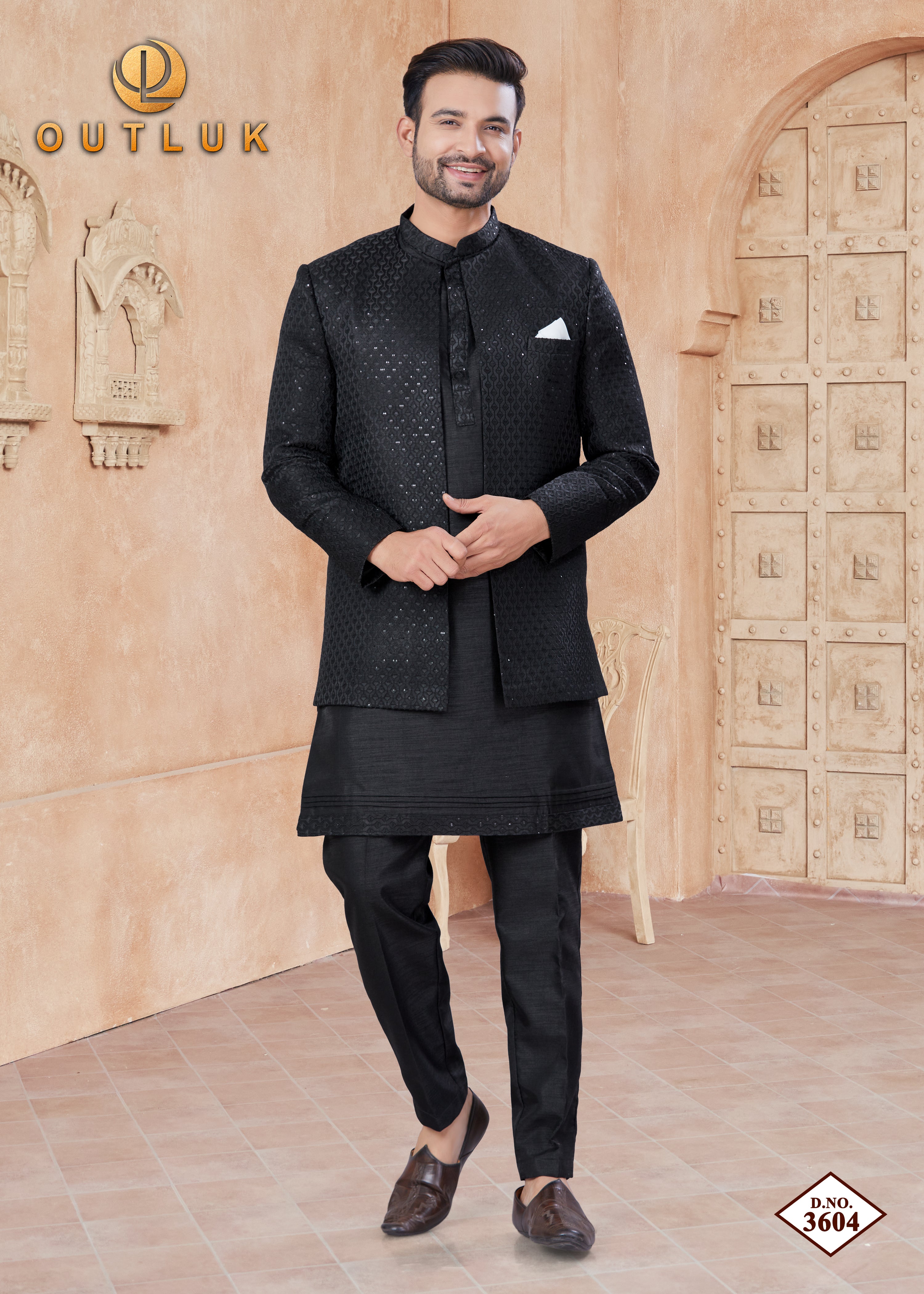 Black Silk Mens Indo Western 3604