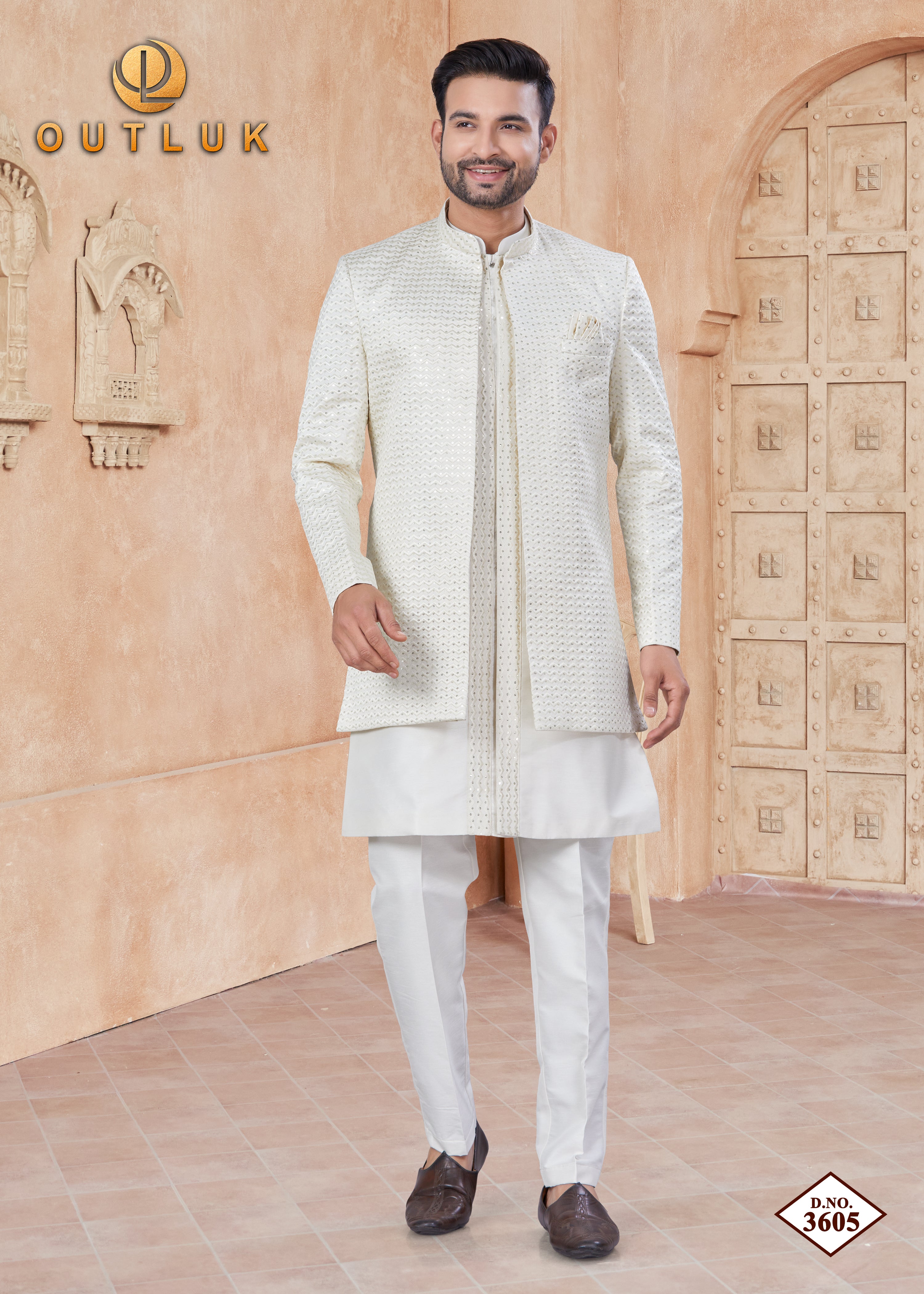 Cream Silk Mens Indo Western 3605