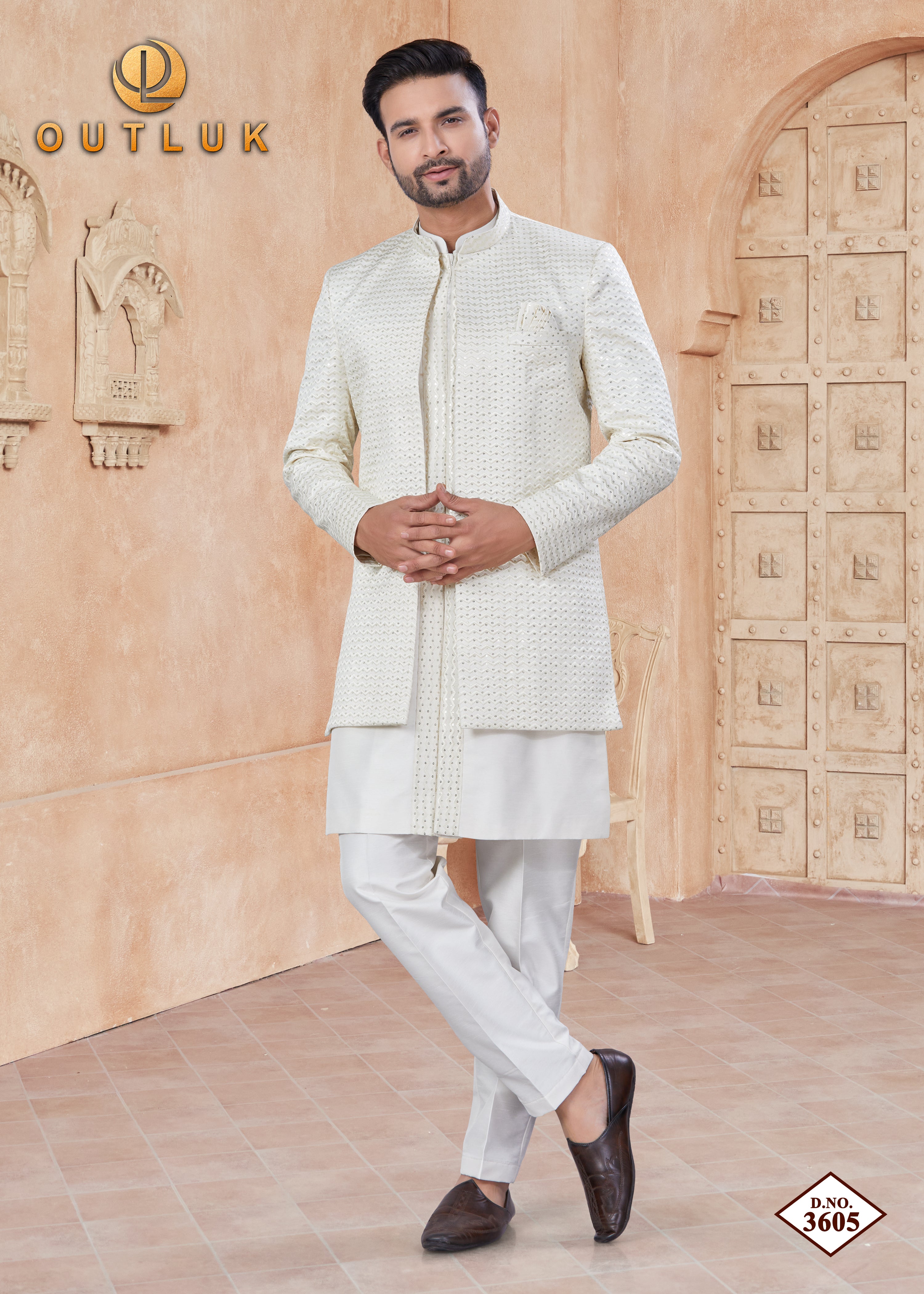 Cream Silk Mens Indo Western 3605