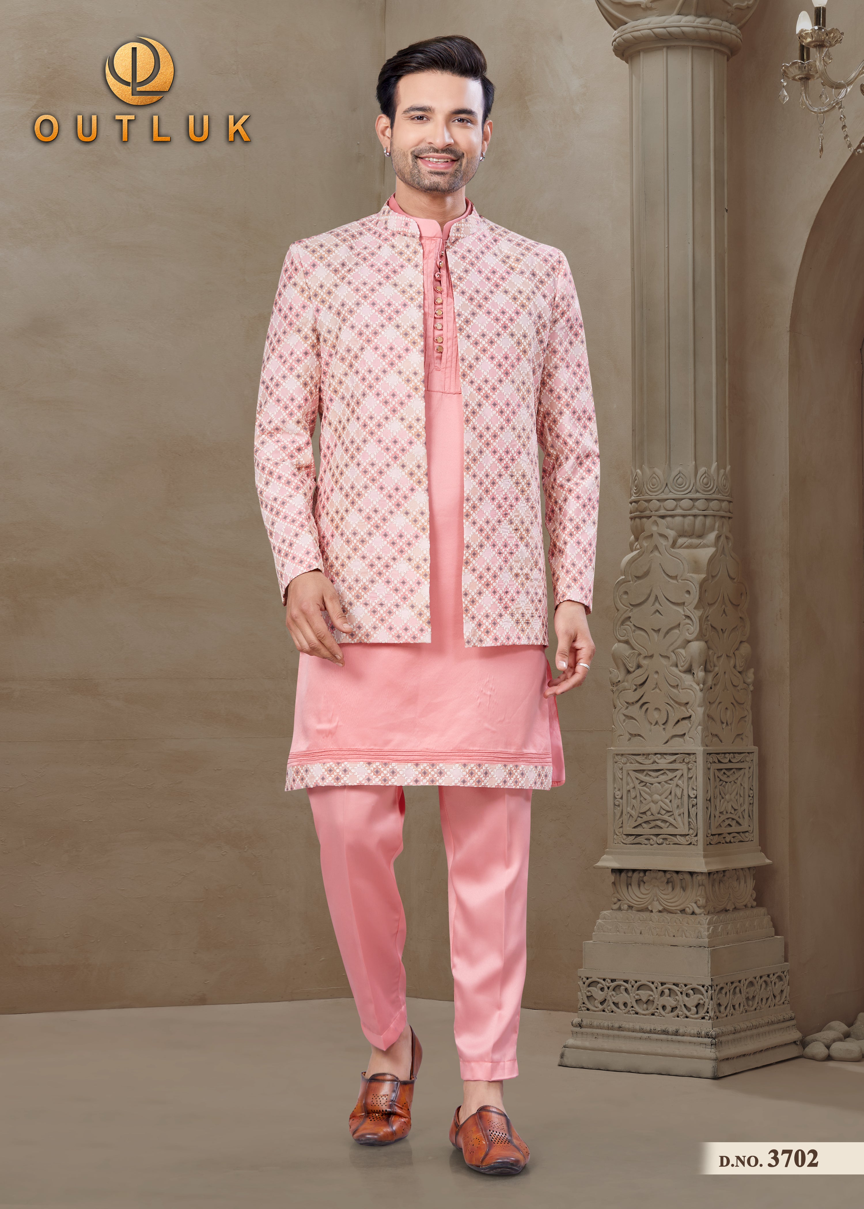 Peach Silk Mens Indo Western 3702