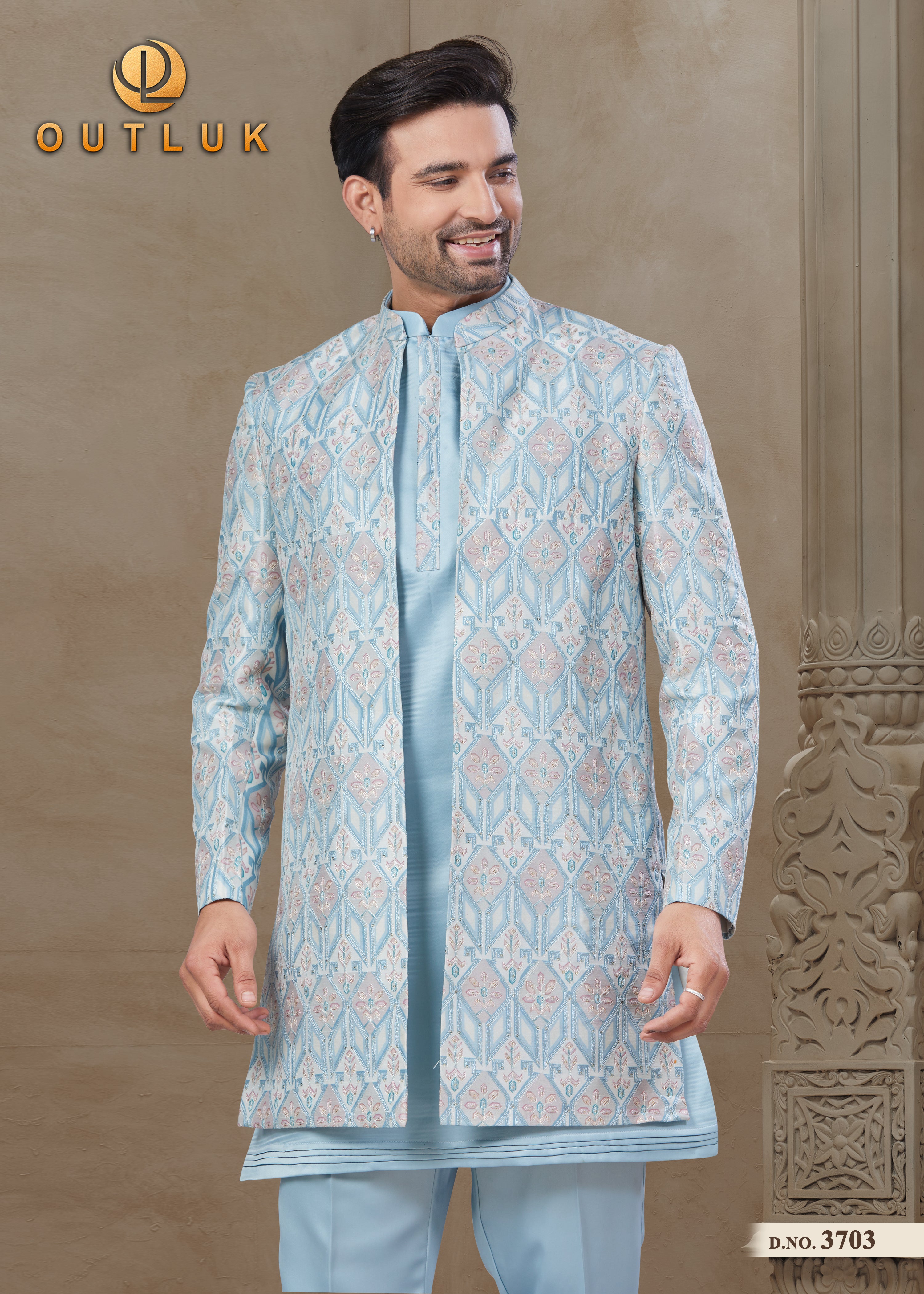 Light Blue Silk Mens Indo Western 3703