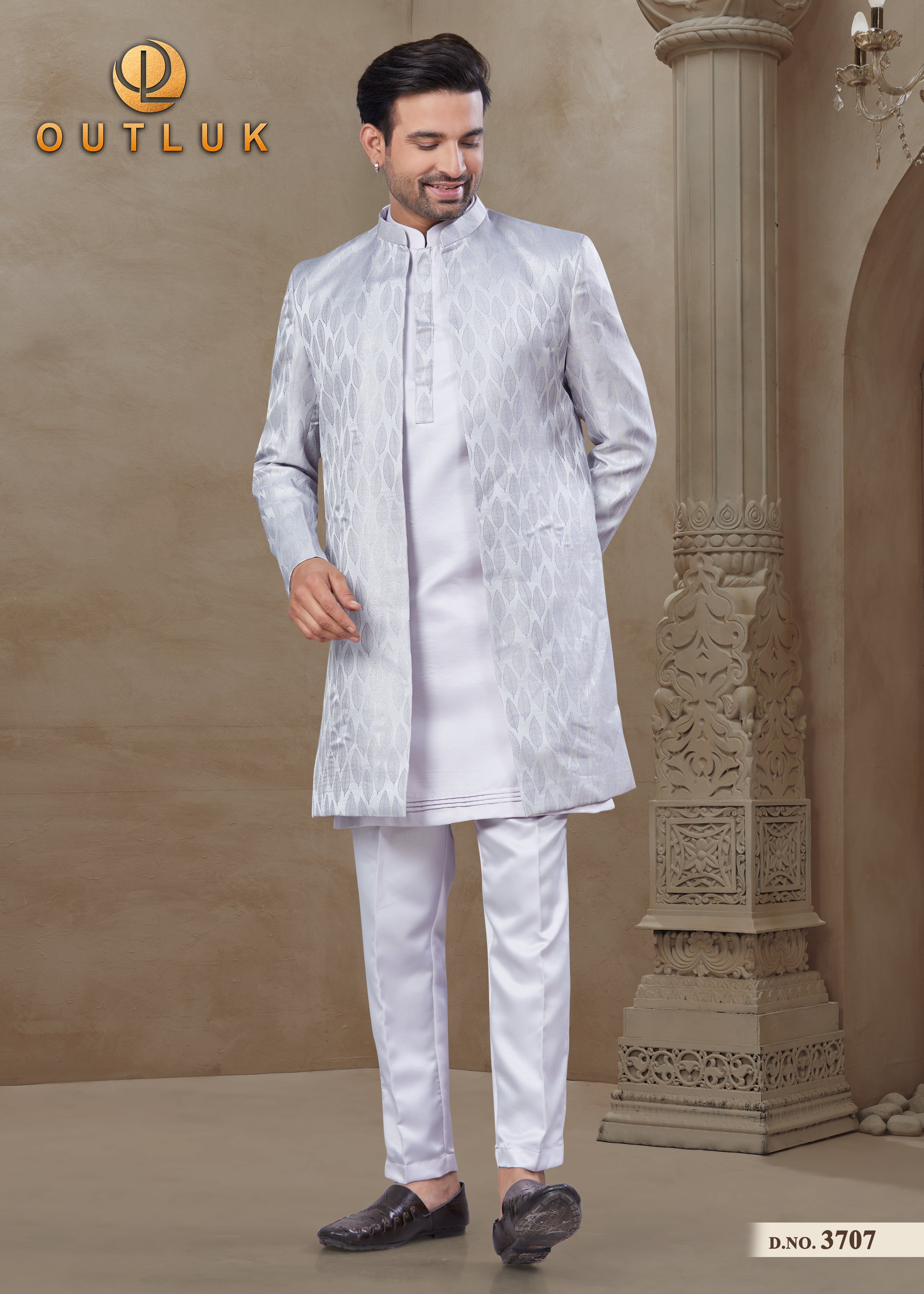 Grey Silk Mens Indo Western 3707