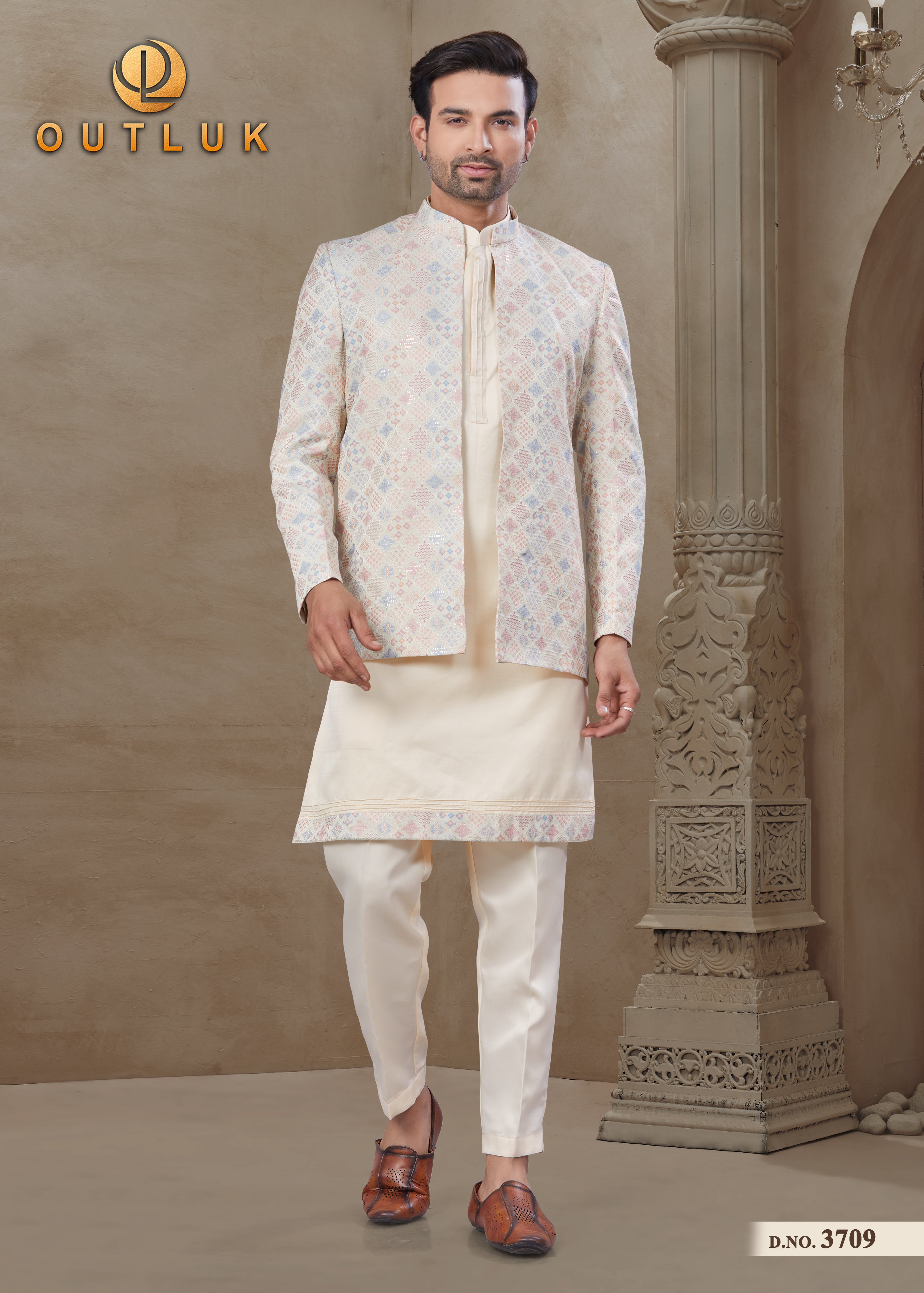 Off White Silk Mens Indo Western 3709