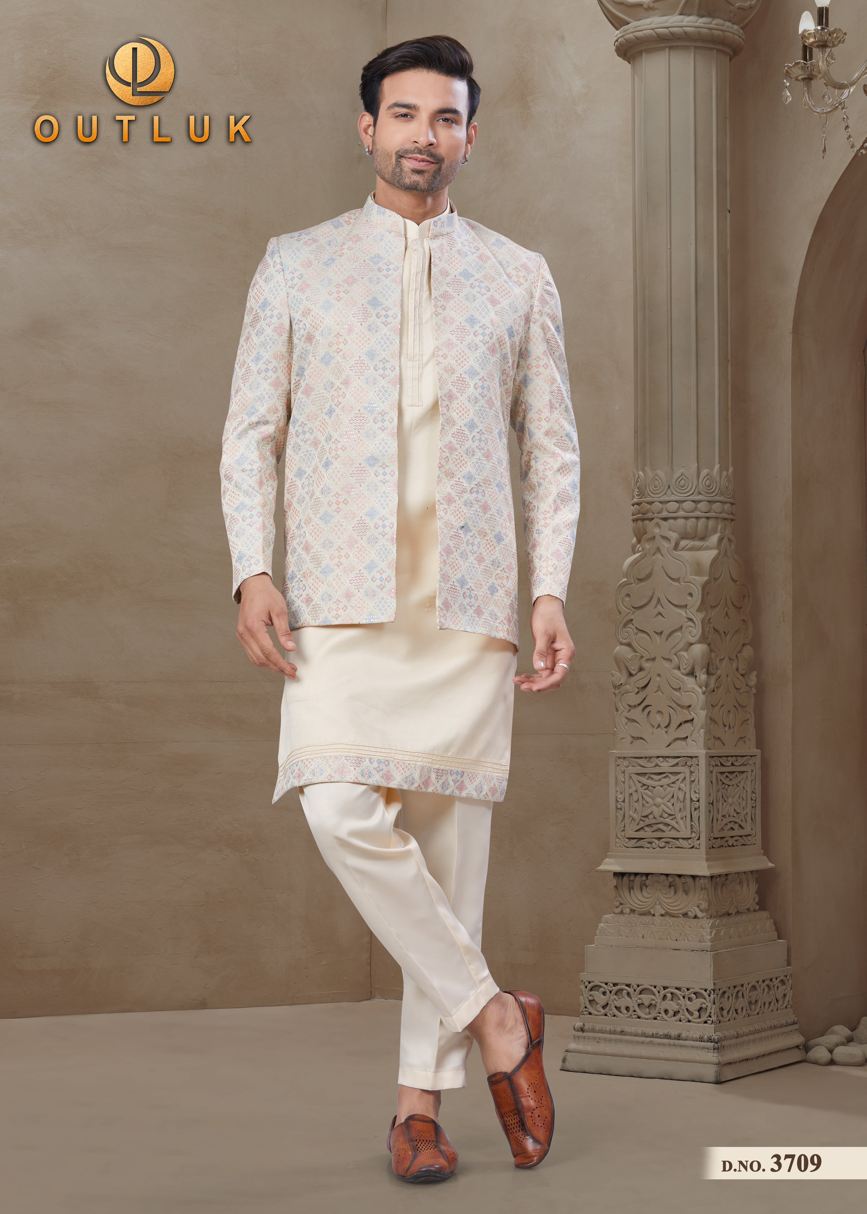 Off White Silk Mens Indo Western 3709