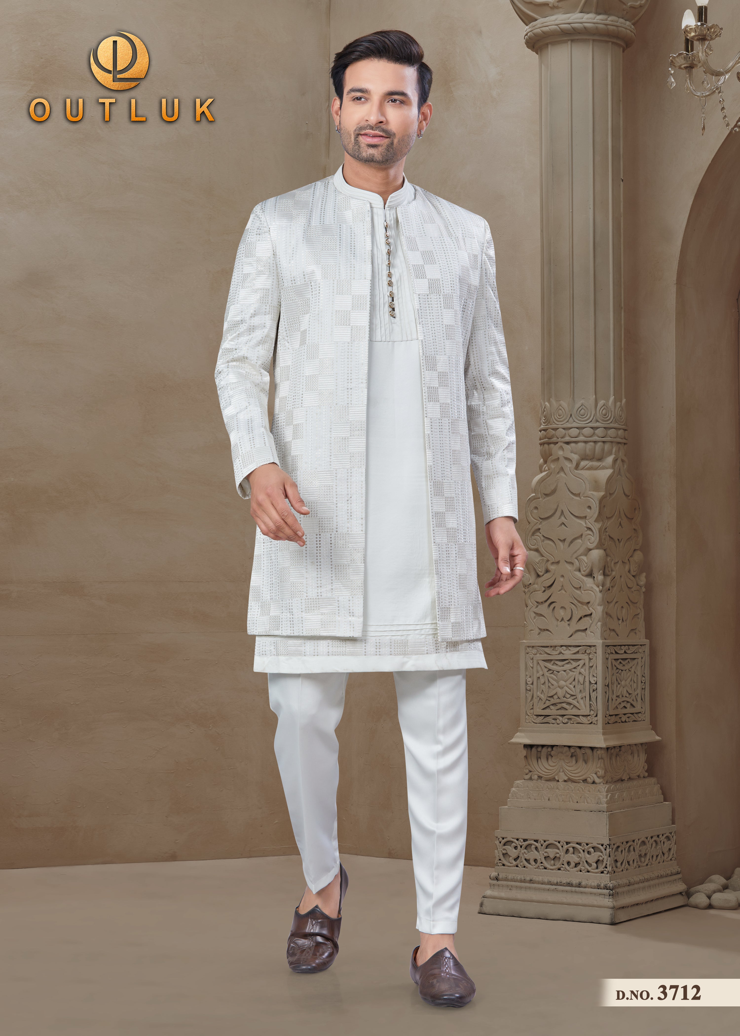White Silk Mens Indo Western 3712