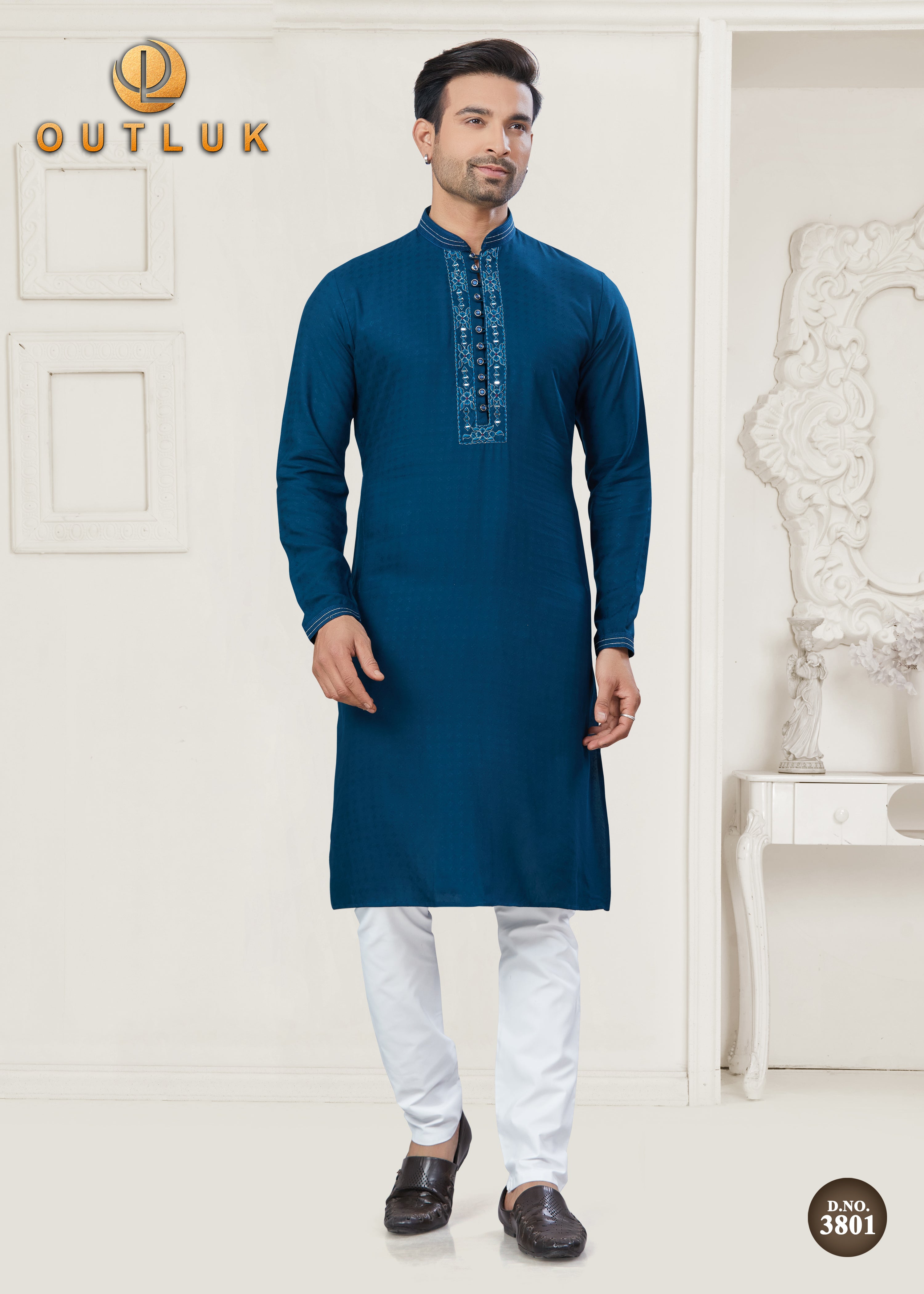 Navy Blue Cotton Mens Kurta Pajama 3801