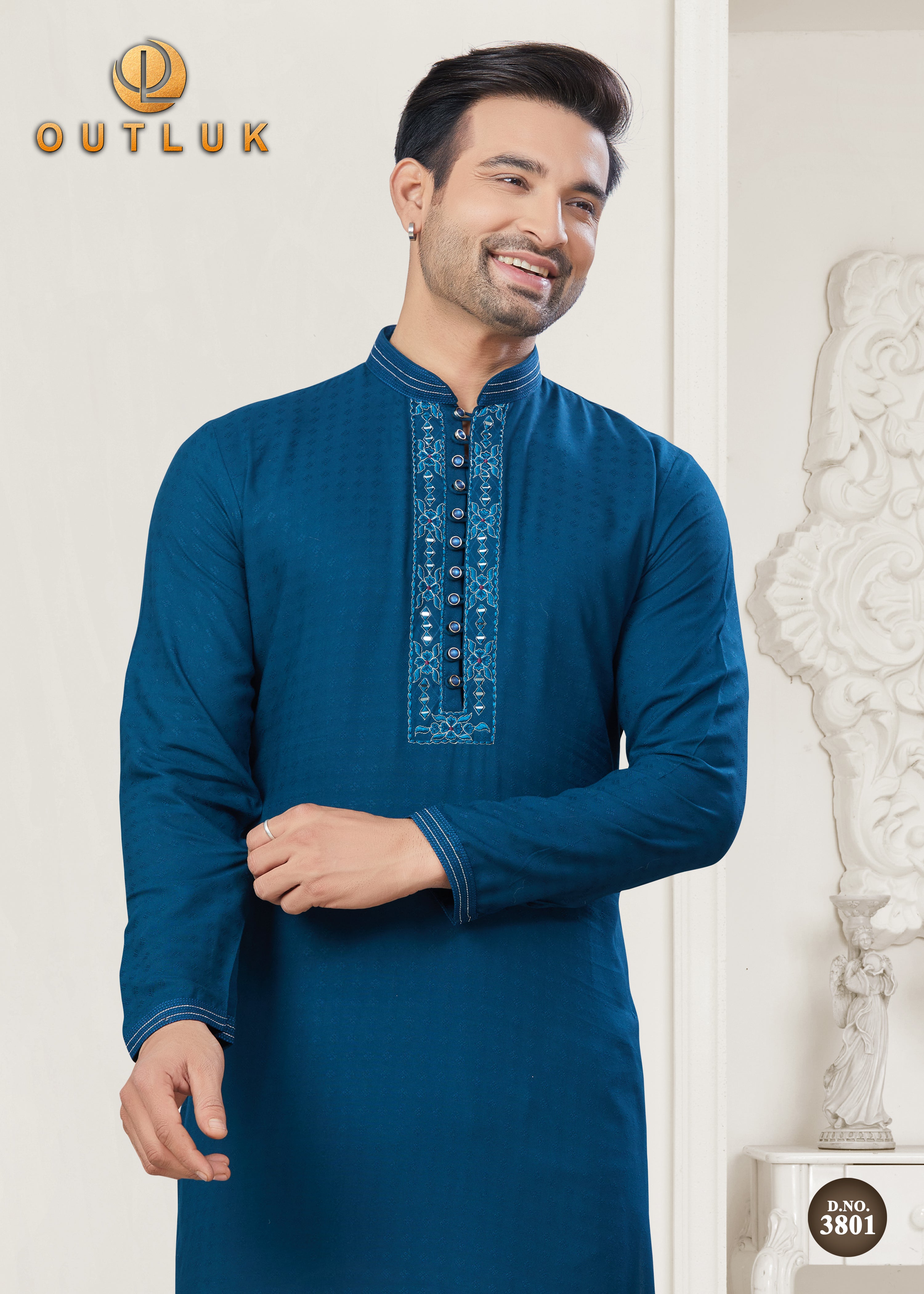 Navy Blue Cotton Mens Kurta Pajama 3801