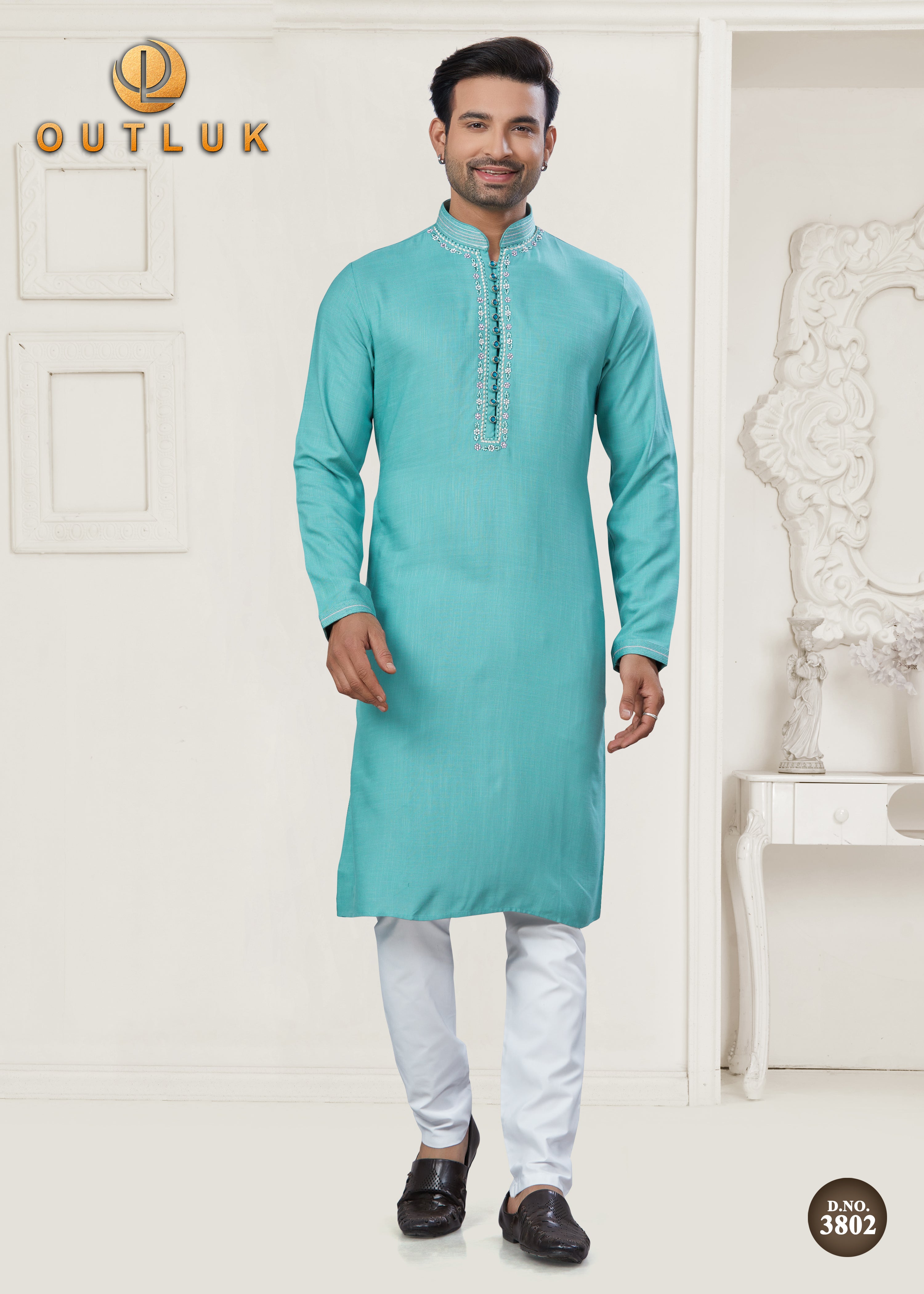 Sky Blue Cotton Mens Kurta Pajama 3802