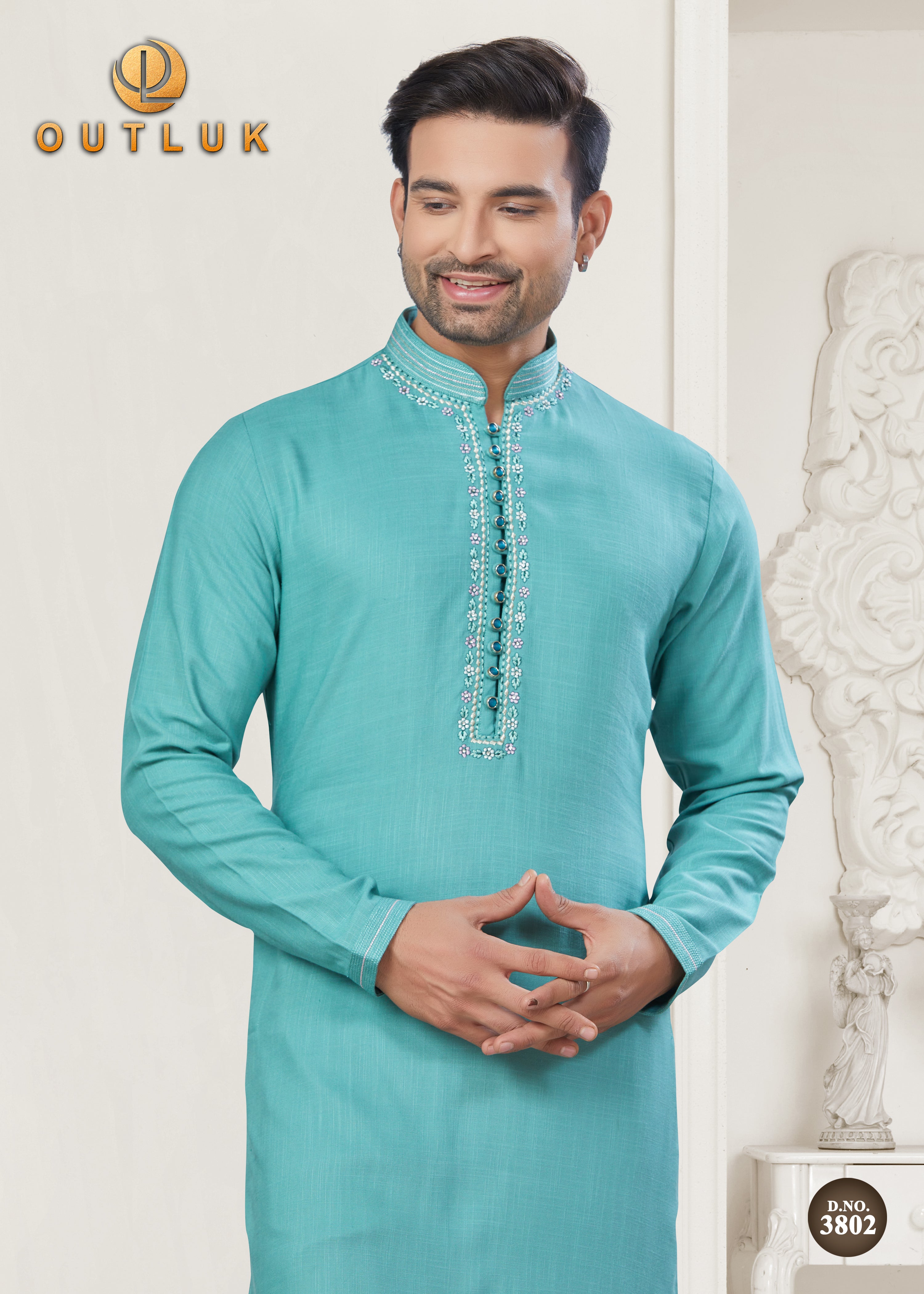 Sky Blue Cotton Mens Kurta Pajama 3802