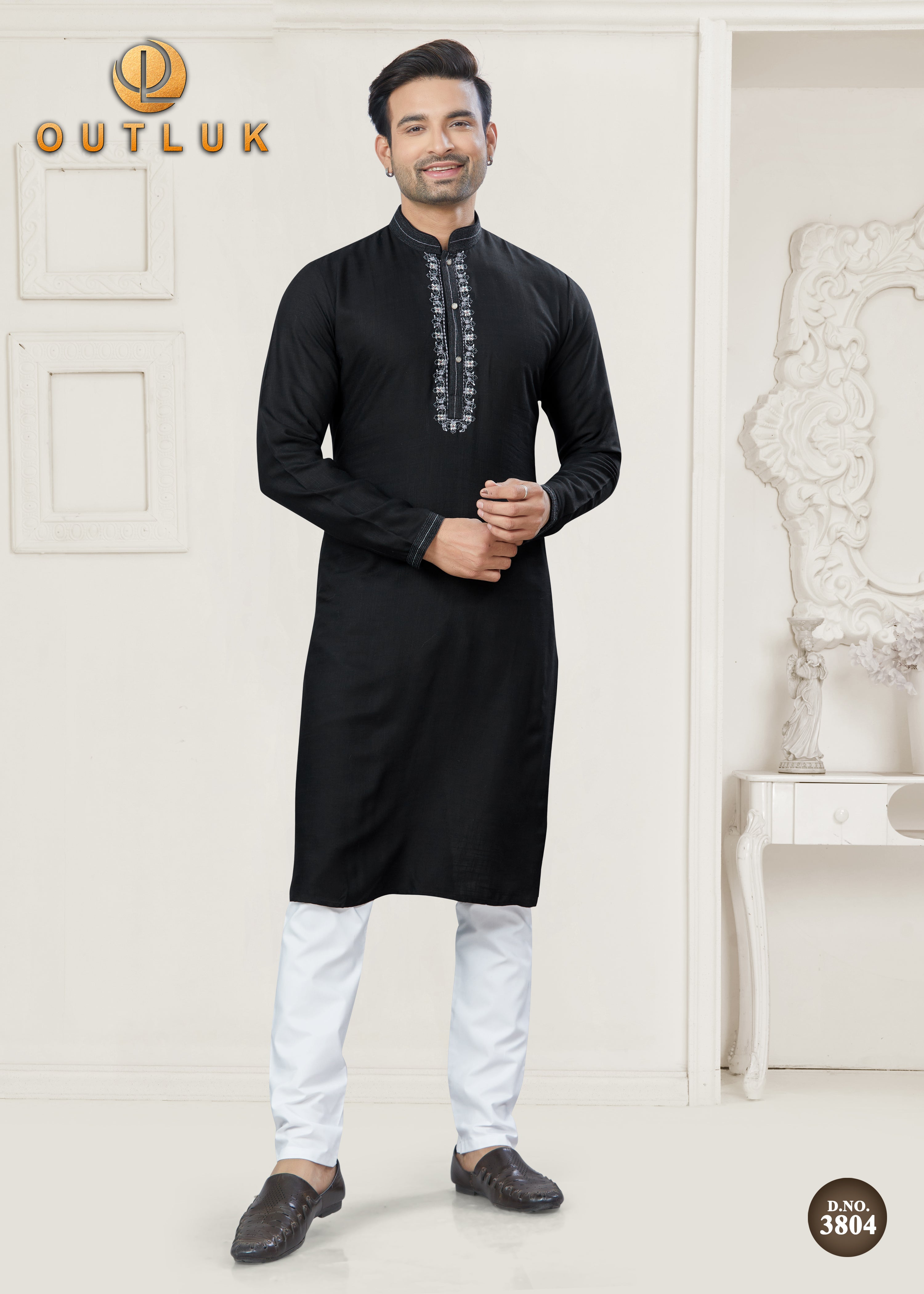 Black Cotton Mens Kurta Pajama 3804