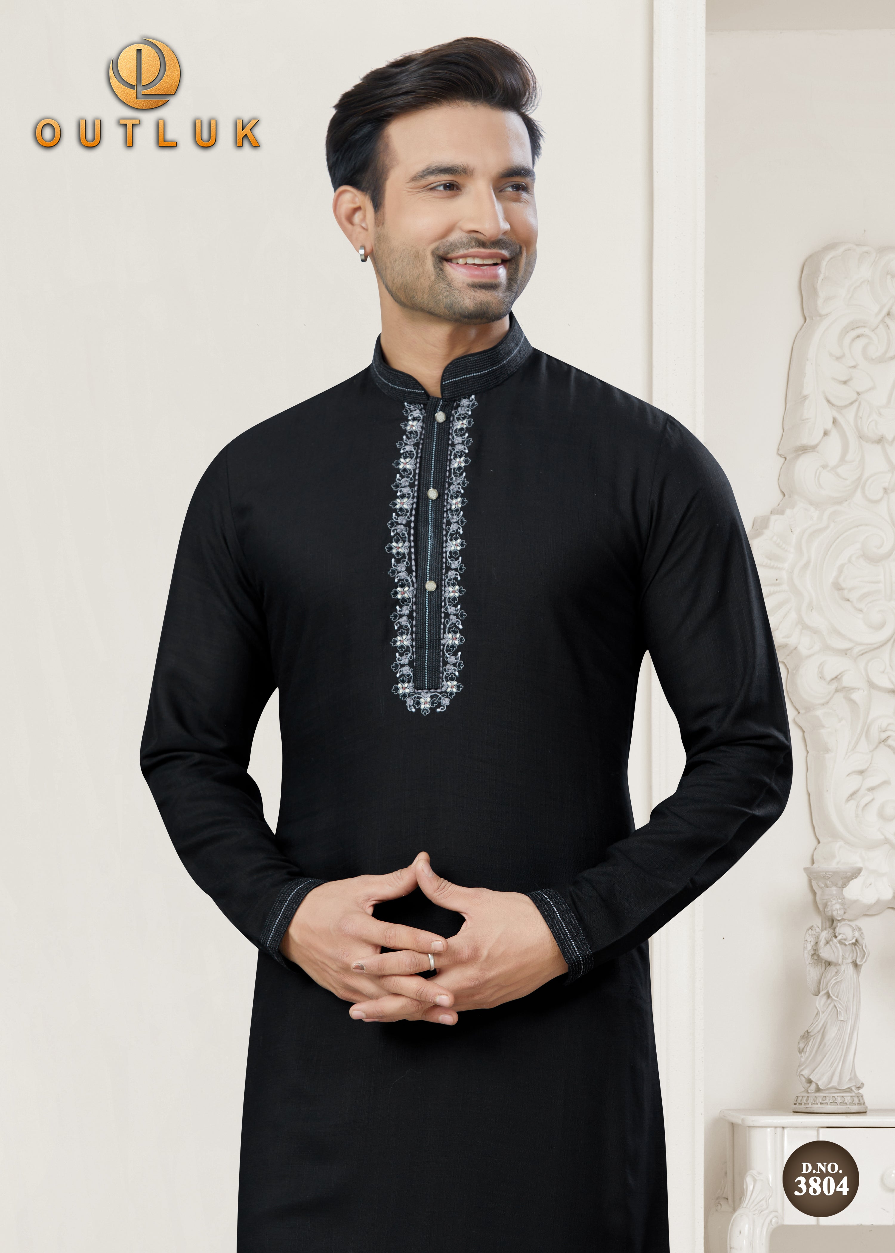 Black Cotton Mens Kurta Pajama 3804