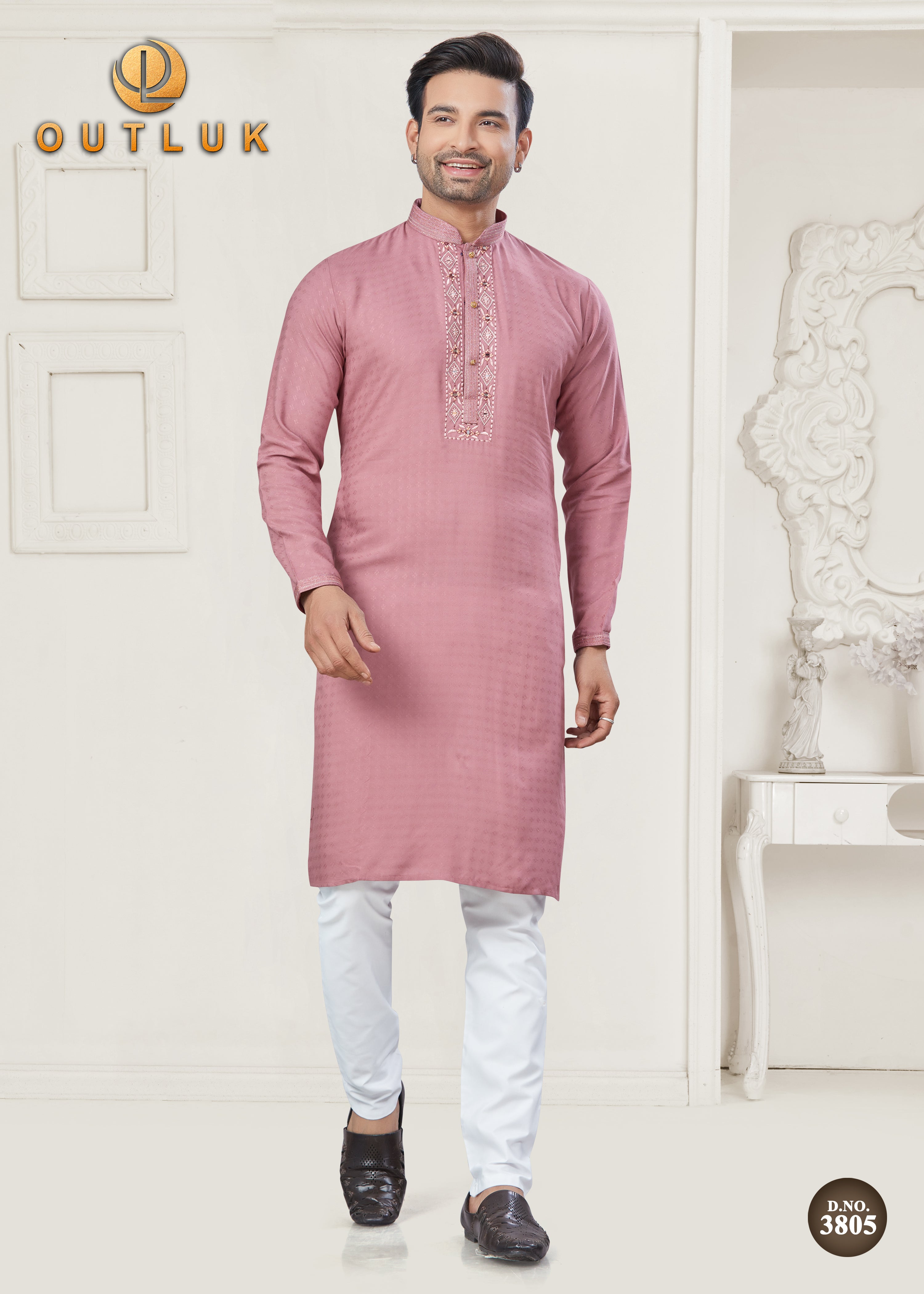 Pink Cotton Mens Kurta Pajama 3805