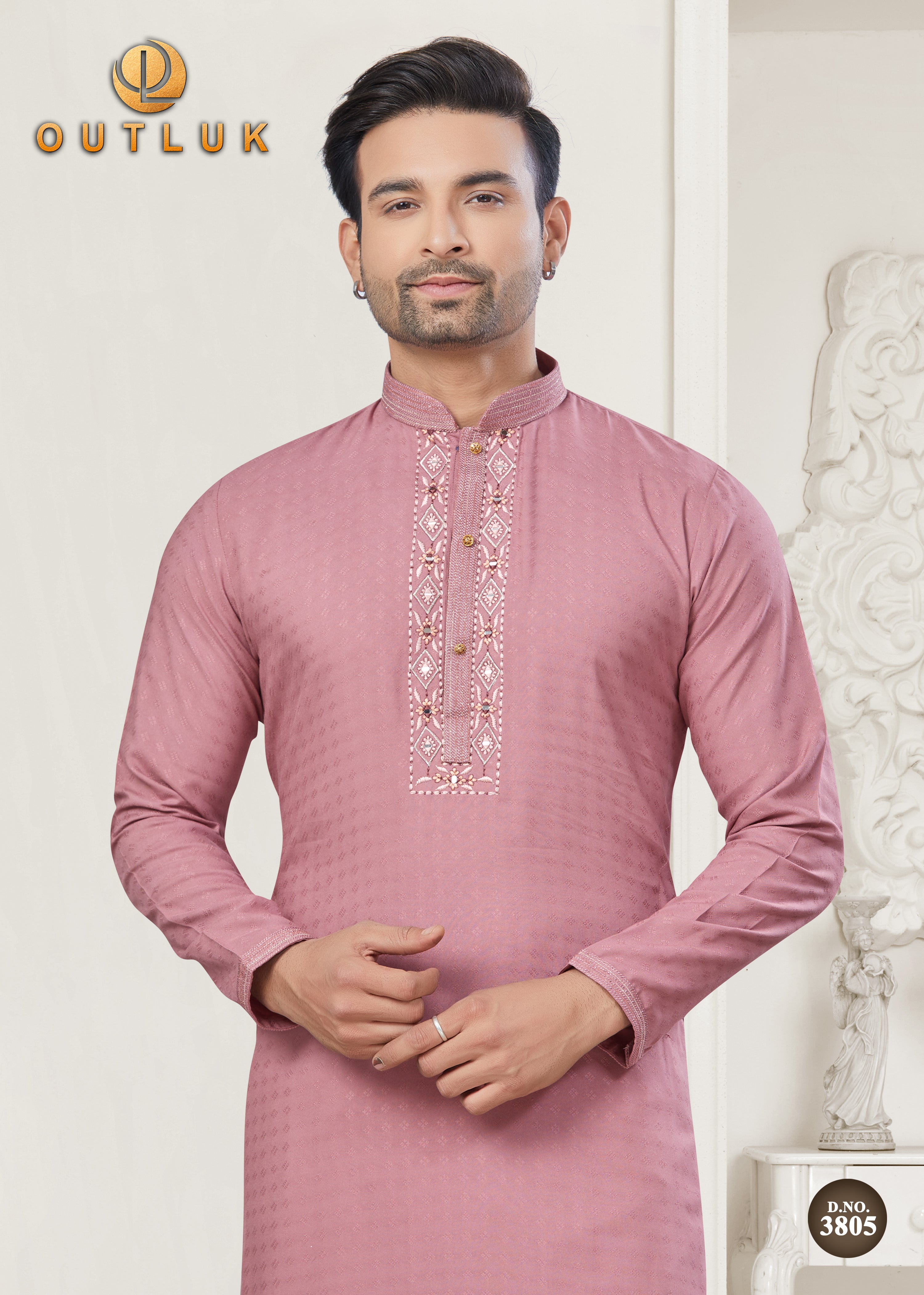 Pink Cotton Mens Kurta Pajama 3805