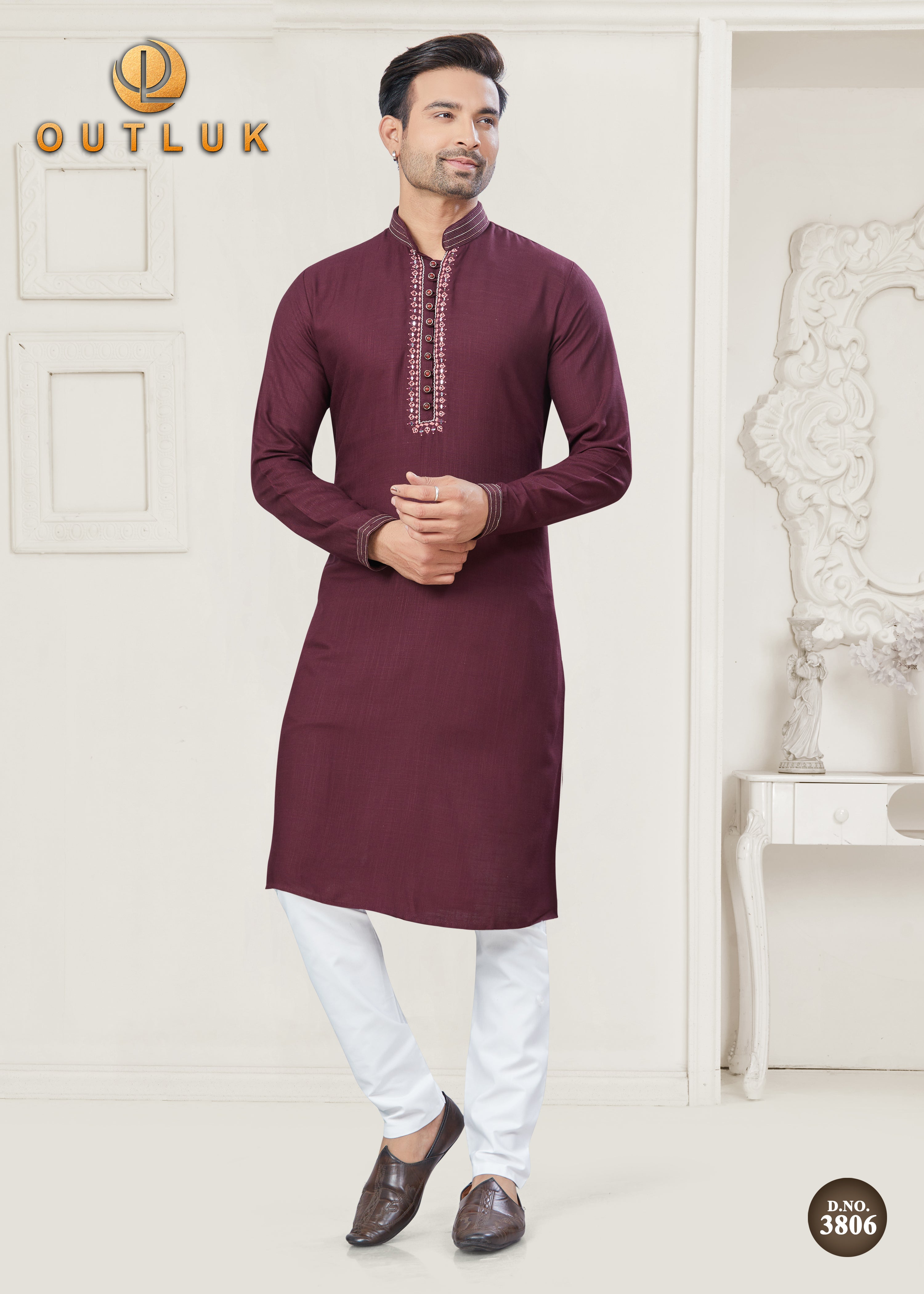 Maroon Cotton Mens Kurta Pajama 3806