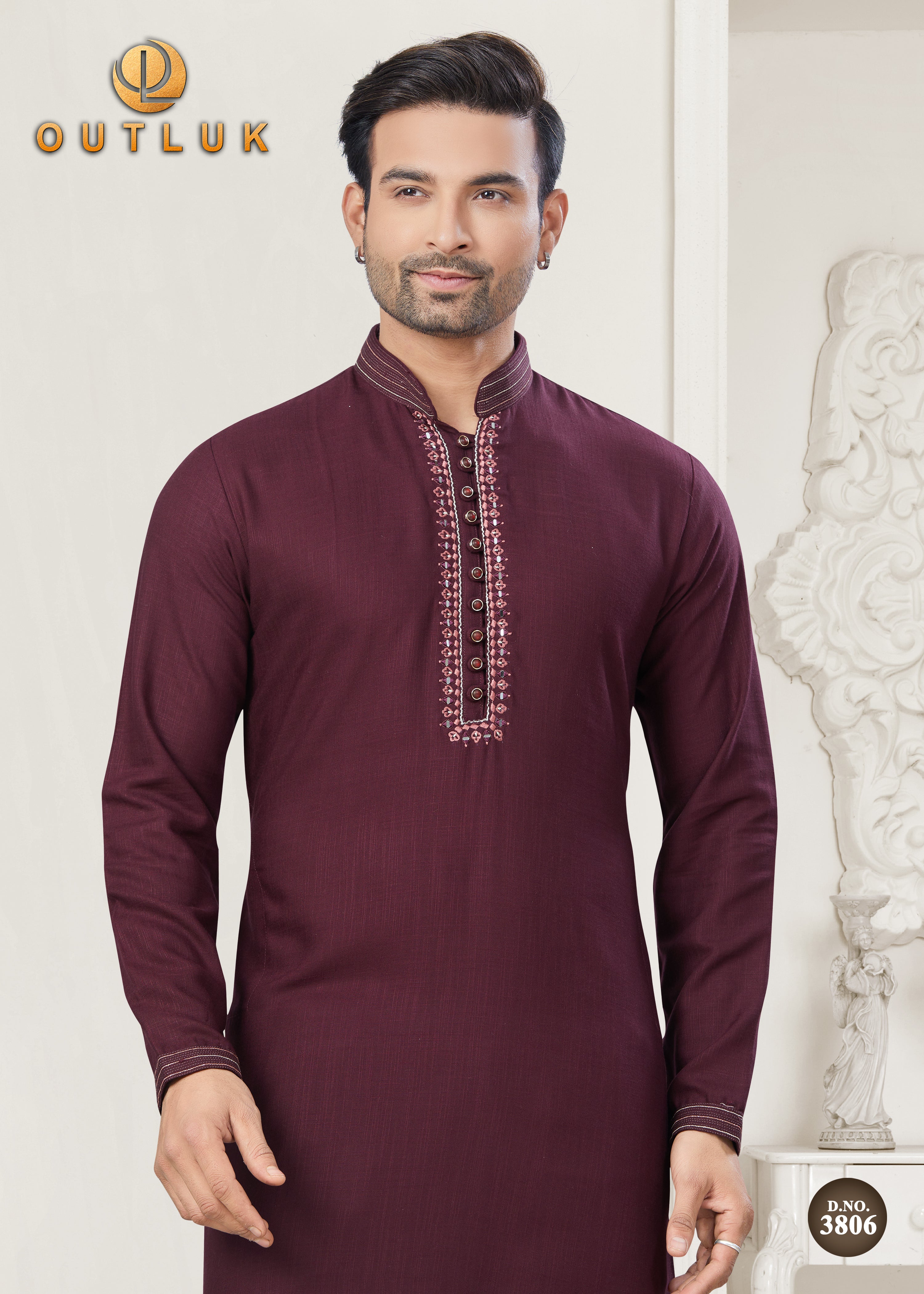 Maroon Cotton Mens Kurta Pajama 3806
