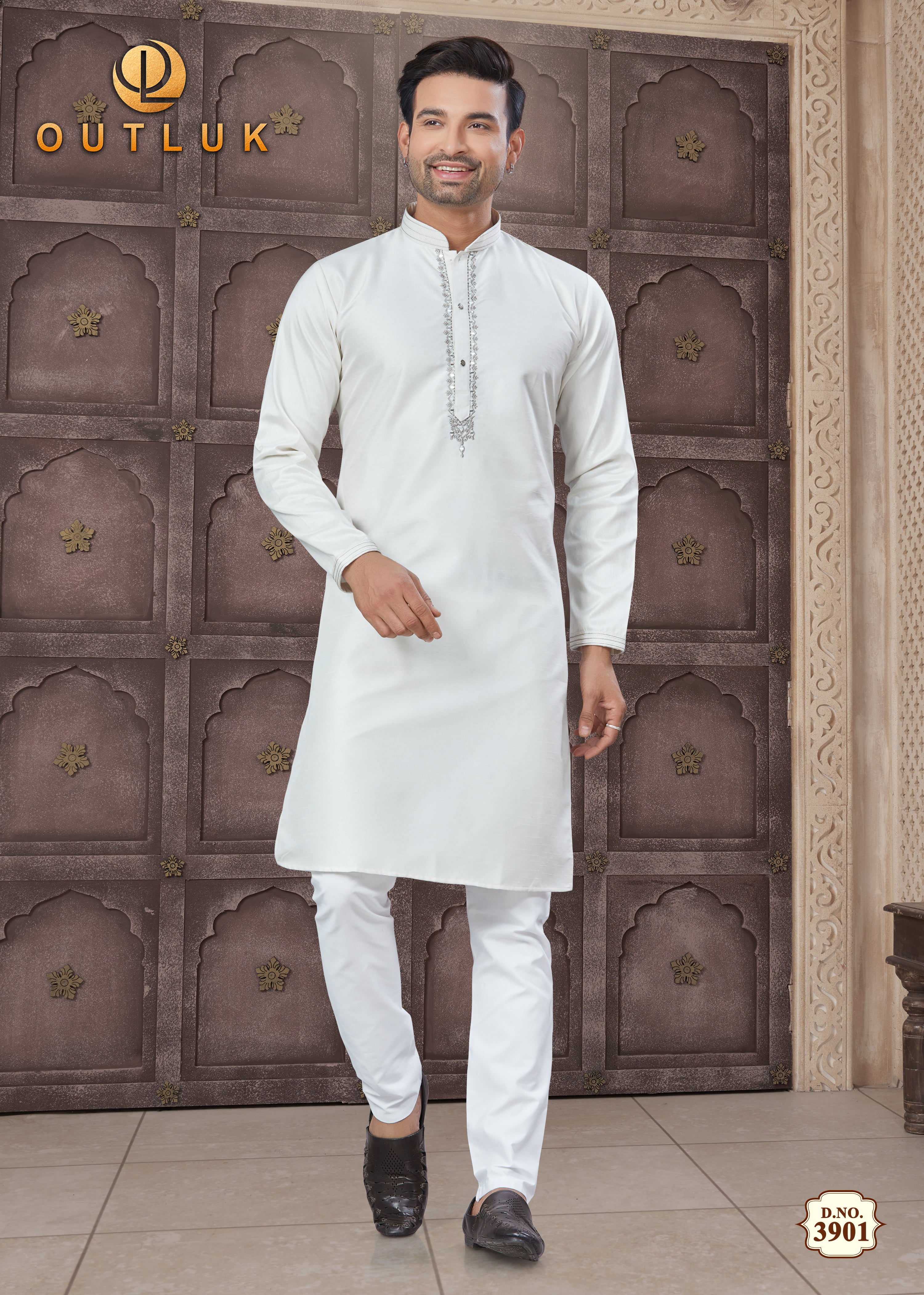 White Cotton Mens Kurta Pajama 3901