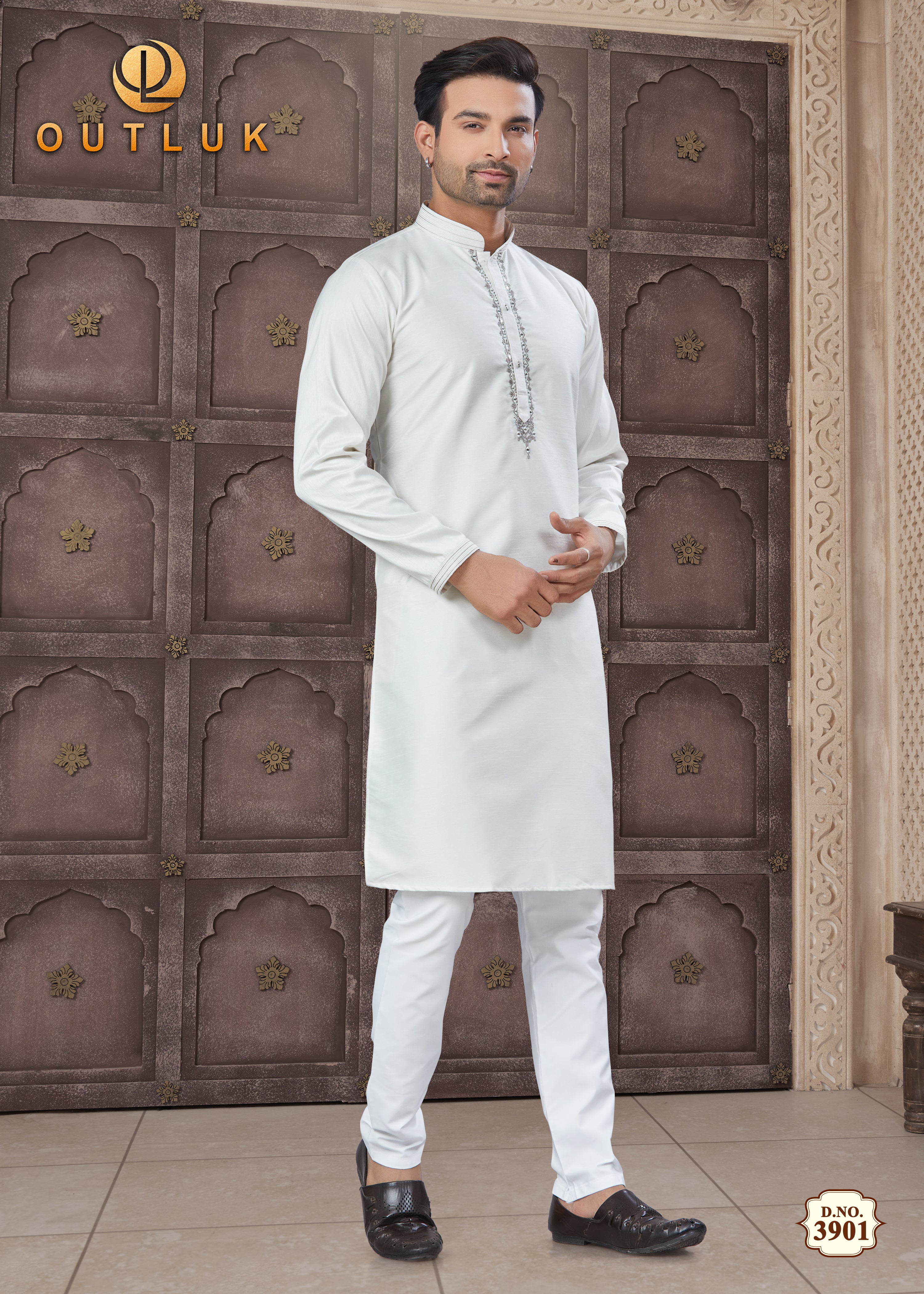White Cotton Mens Kurta Pajama 3901
