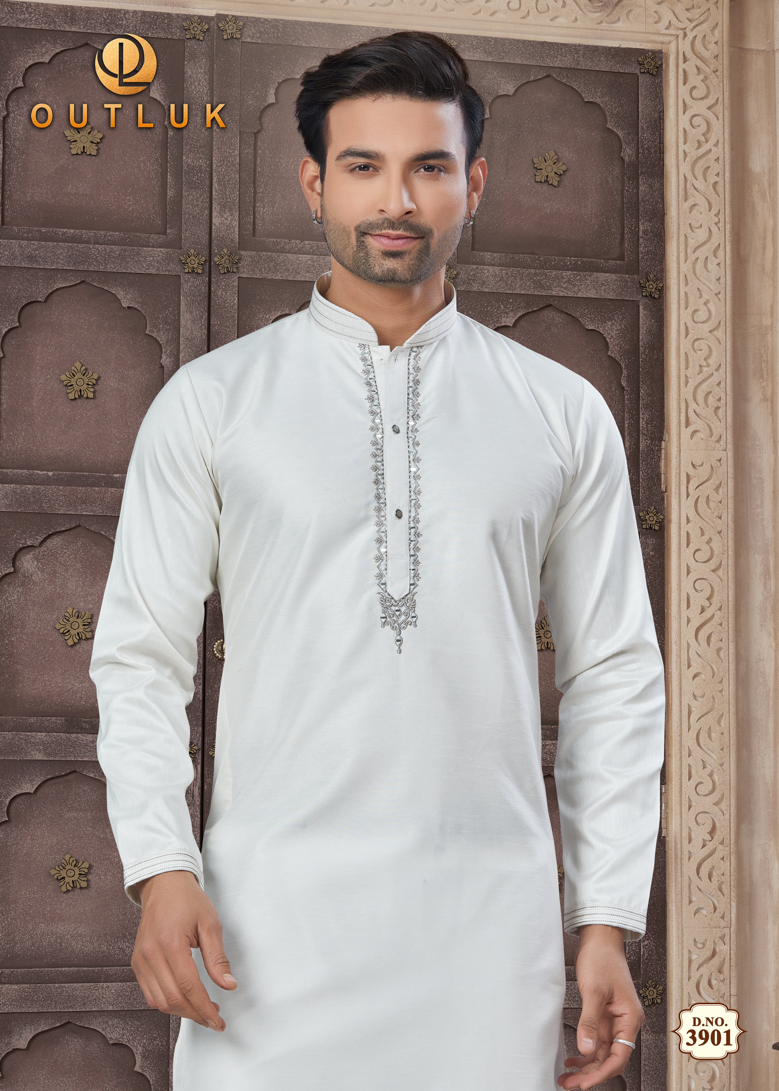 White Cotton Mens Kurta Pajama 3901