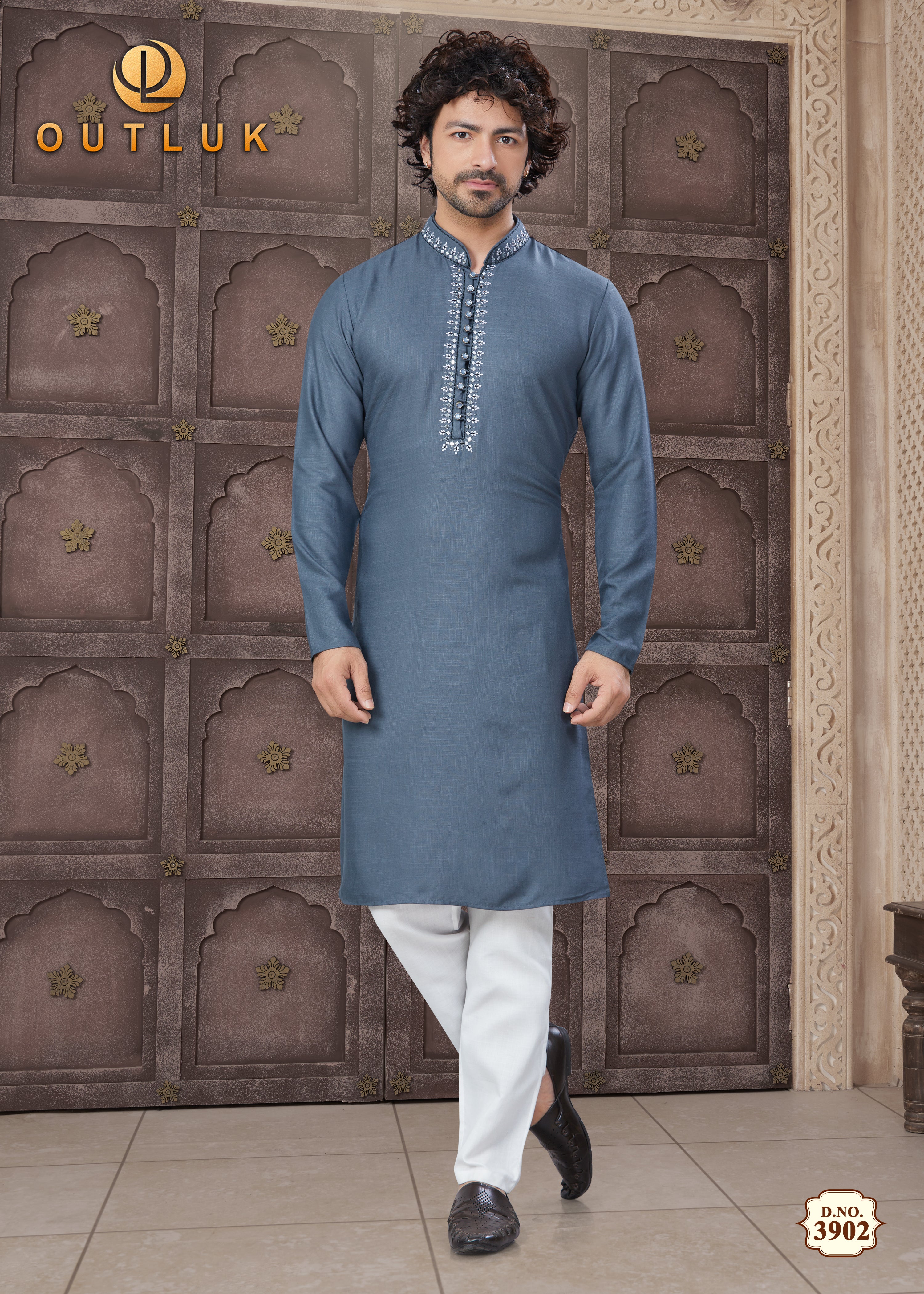 Grey Cotton Mens Kurta Pajama 3902