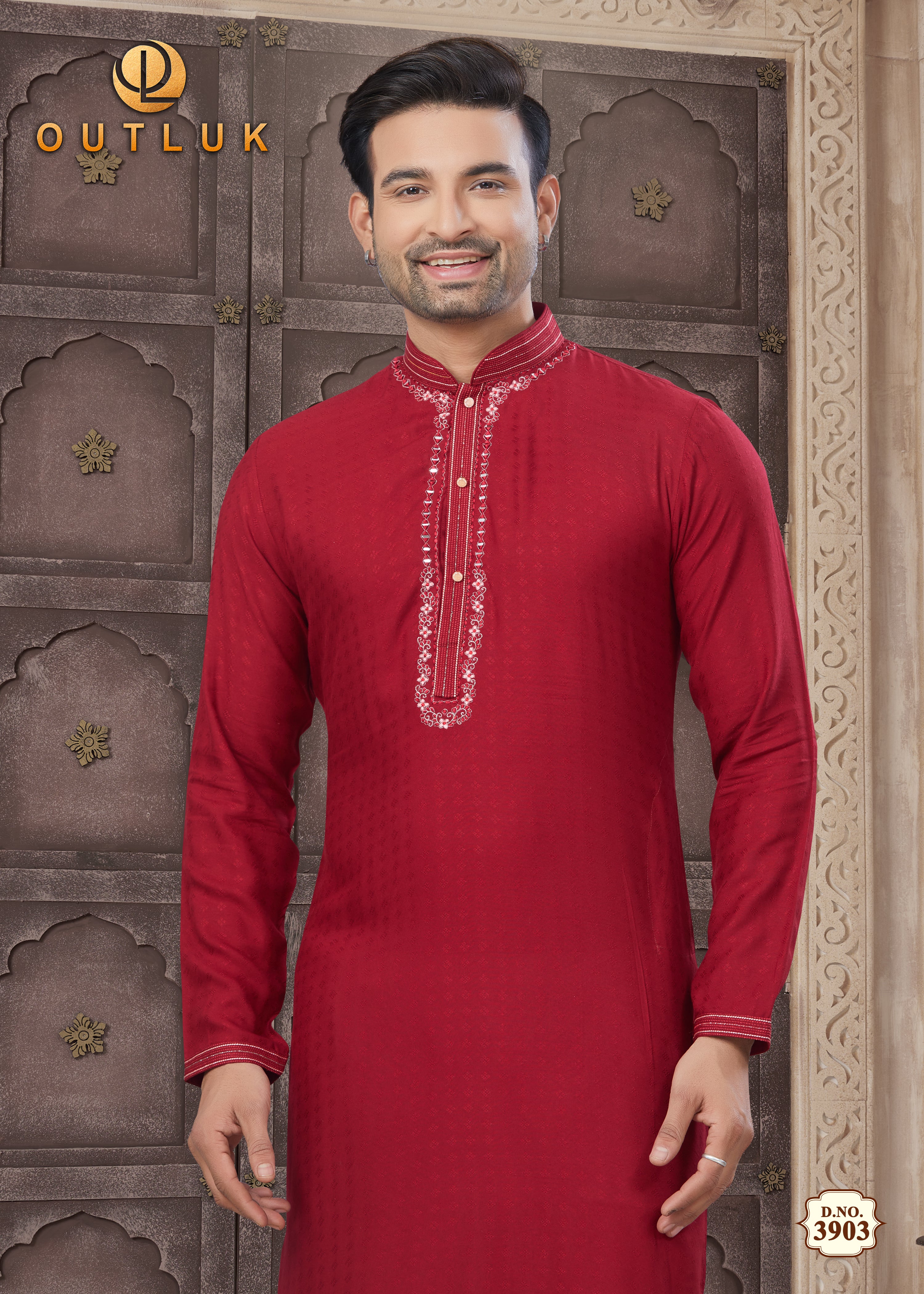 Red Cotton Mens Kurta Pajama 3903