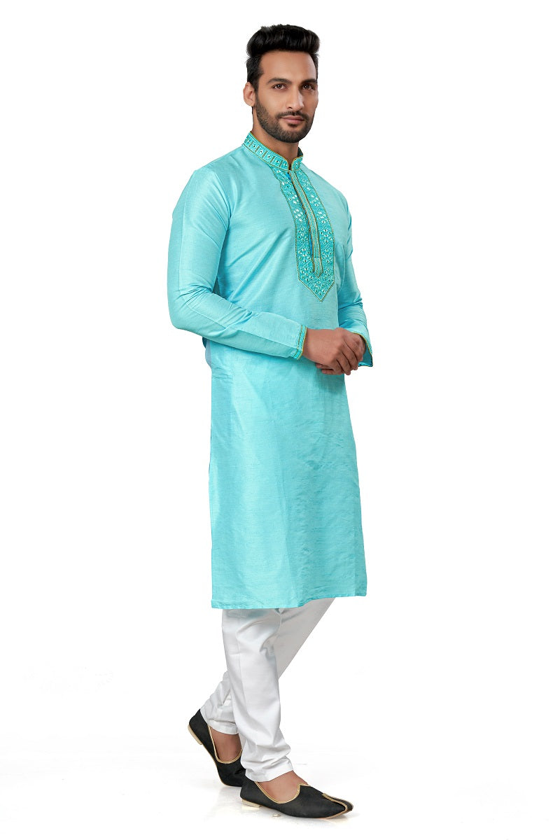 Sky Blue Silk Mens Kurta Pajama 125003