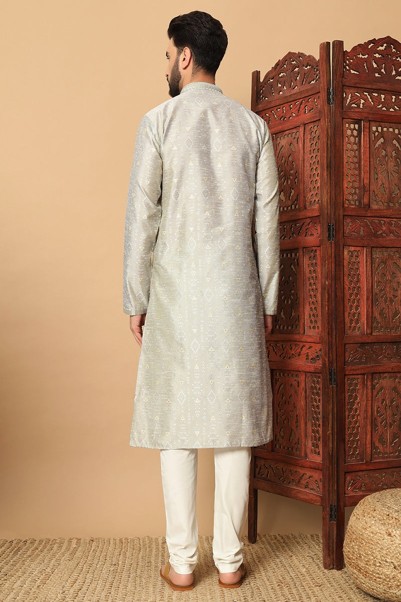 Grey And White Jacquard Mens Kurta Pajama 130003