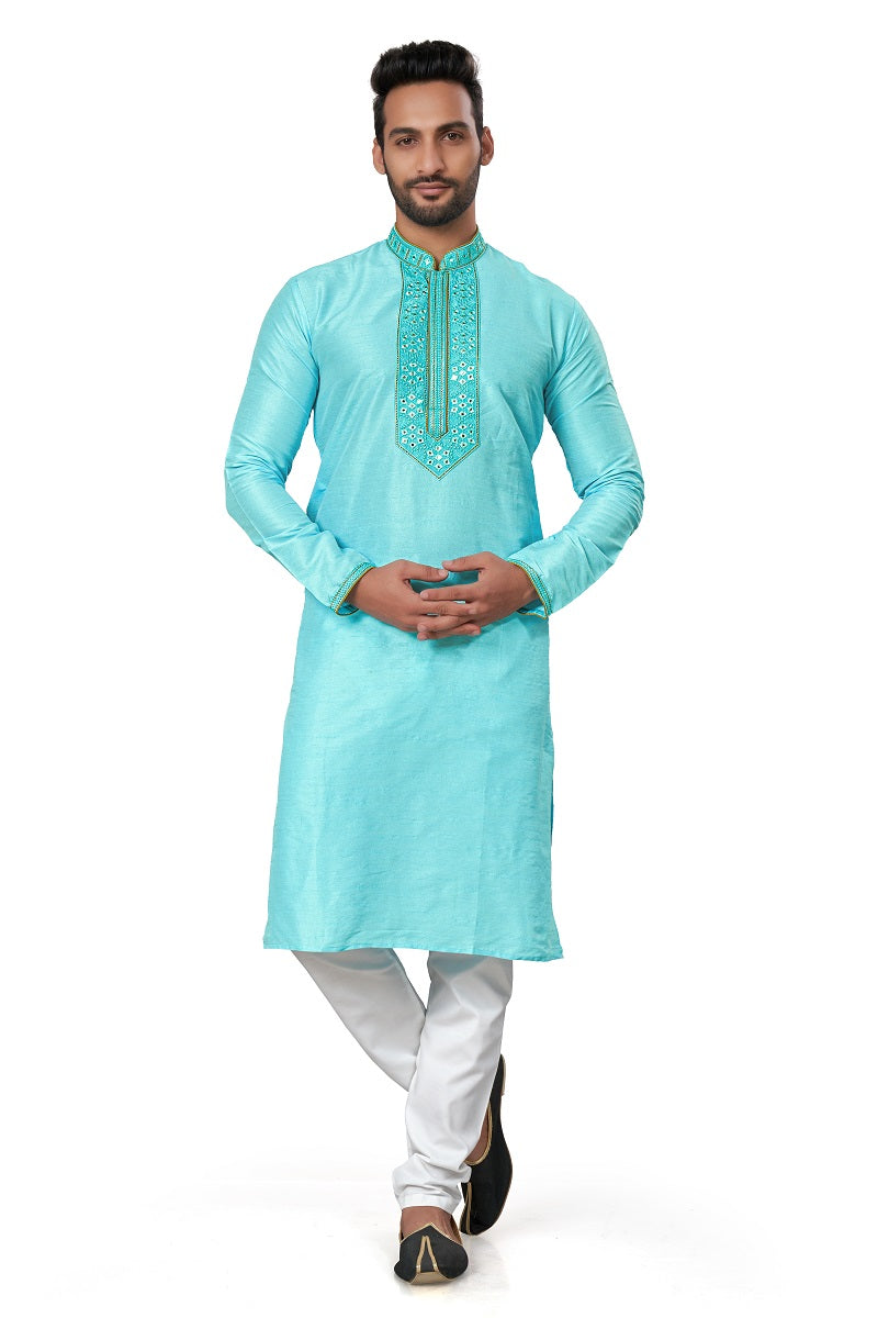 Sky Blue Silk Mens Kurta Pajama 125003