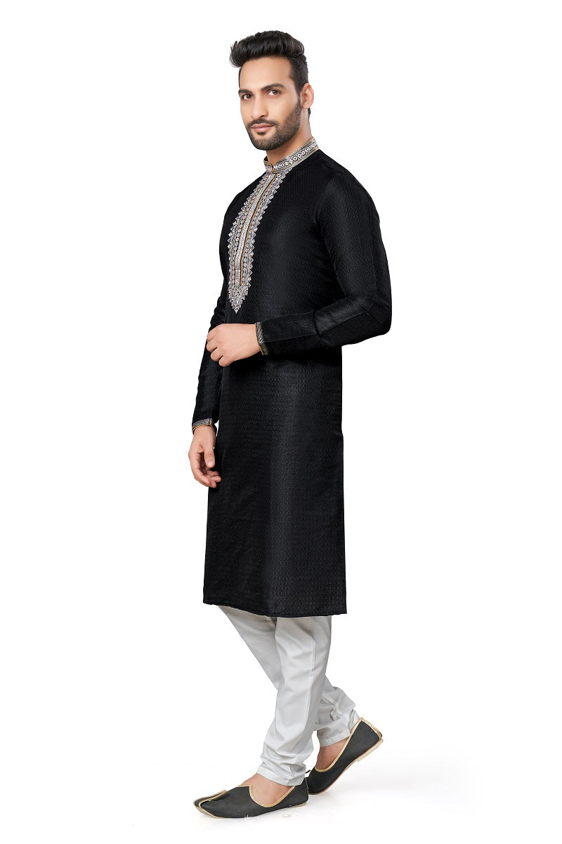 Black Silk Mens Kurta Pajama 129003