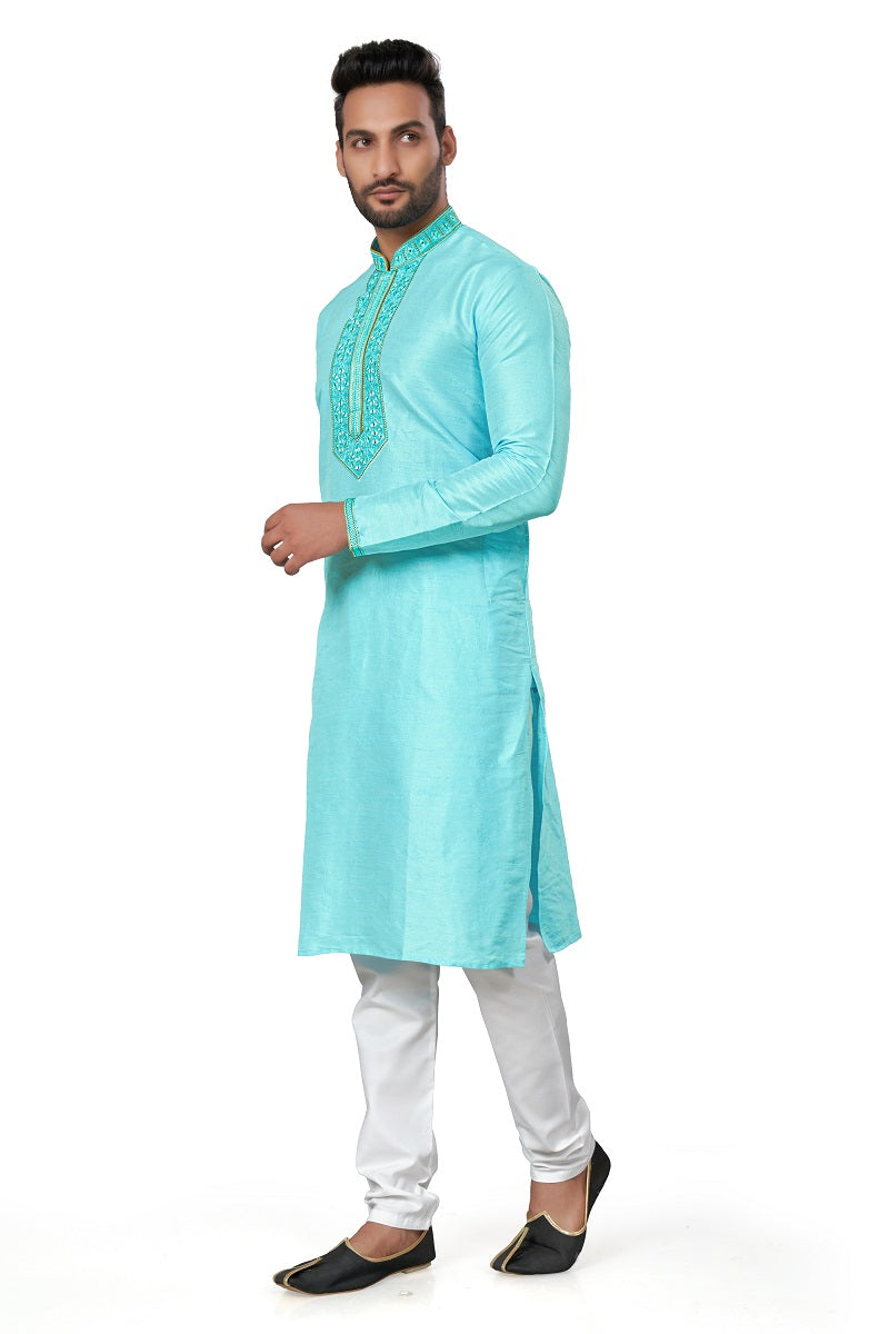 Sky Blue Silk Mens Kurta Pajama 125003