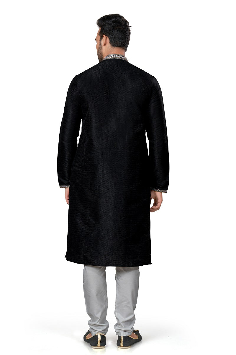 Black Silk Mens Kurta Pajama 129003