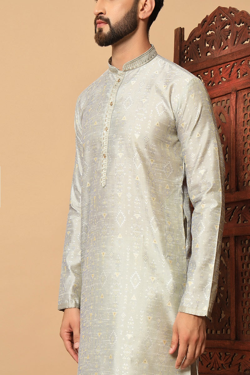 Grey And White Jacquard Mens Kurta Pajama 130003