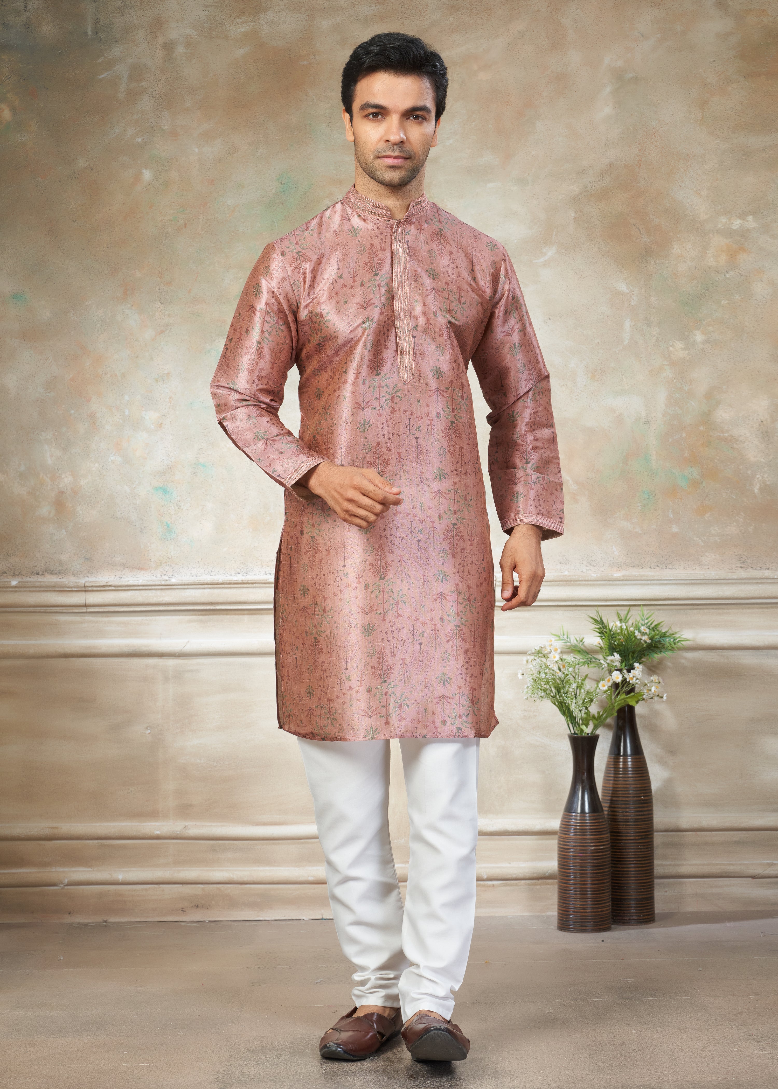 Pink color Premium Silk Digital Print kurta with Raymond Cotton Pajama 40008