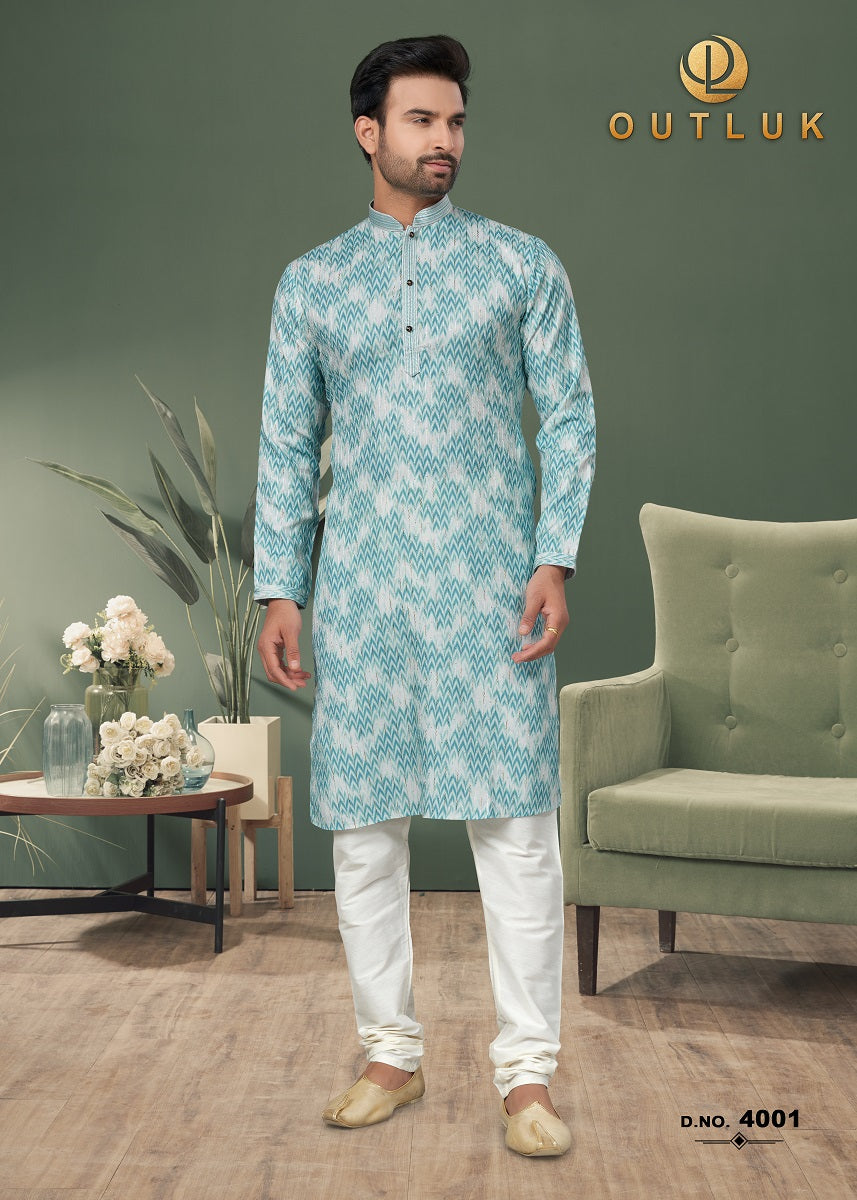 Sky Blue Cotton Mens Kurta Pajama 4001