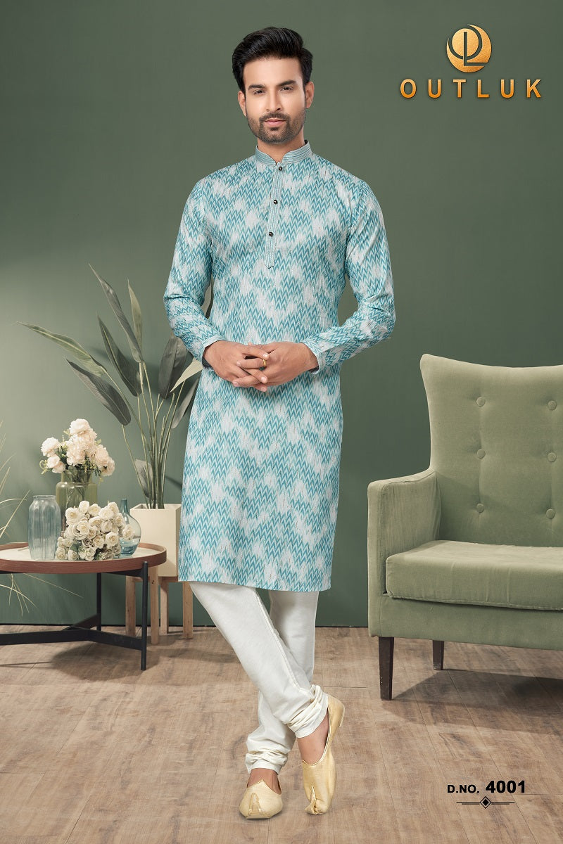 Sky Blue Cotton Mens Kurta Pajama 4001