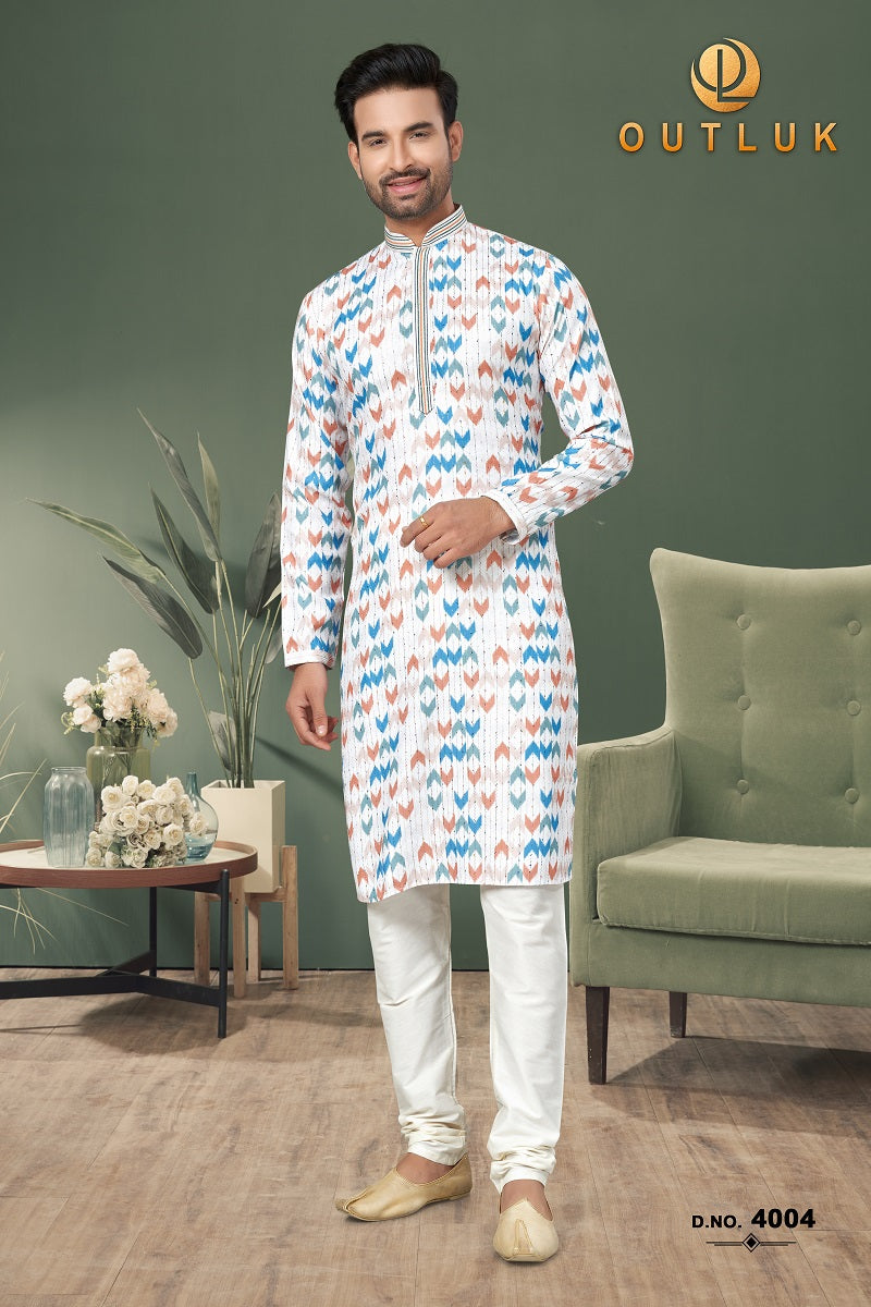 White Cotton Mens Kurta Pajama 4004